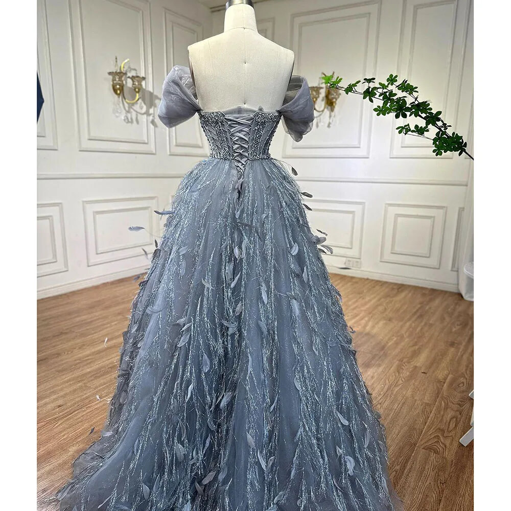 A Line Sexy Off Shoulder Beaded Feathers Luxury Evening Dresses Gowns ...