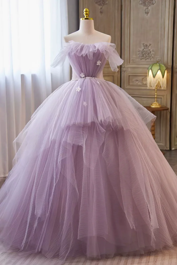 open lace back dress Amazing Long Lilac A-line Sweetheart Strapless Prom Dress with Elegant –  Newinlook main image 0