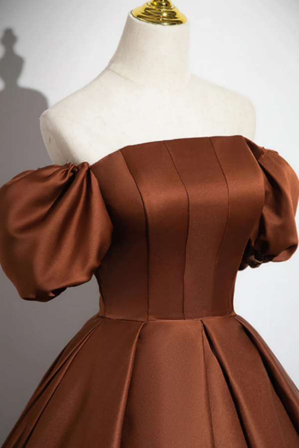 Brown A Line Satin Long Prom Dress, Brown Long Formal Dress on Luulla