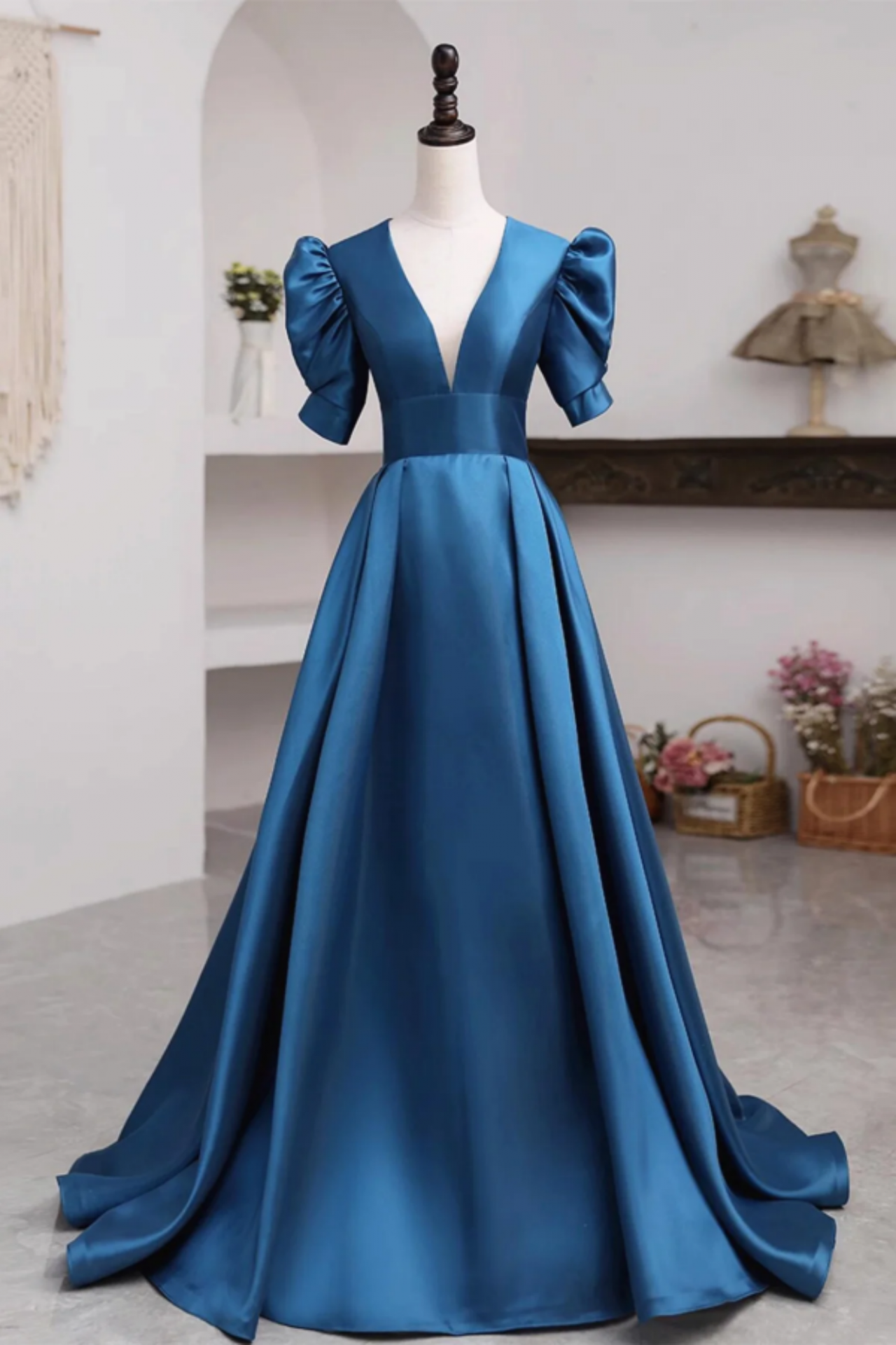 Short Sleeves Peacock Blue Long Prom Dresses, Peacock Blue Long Formal  Evening Dresses on Luulla