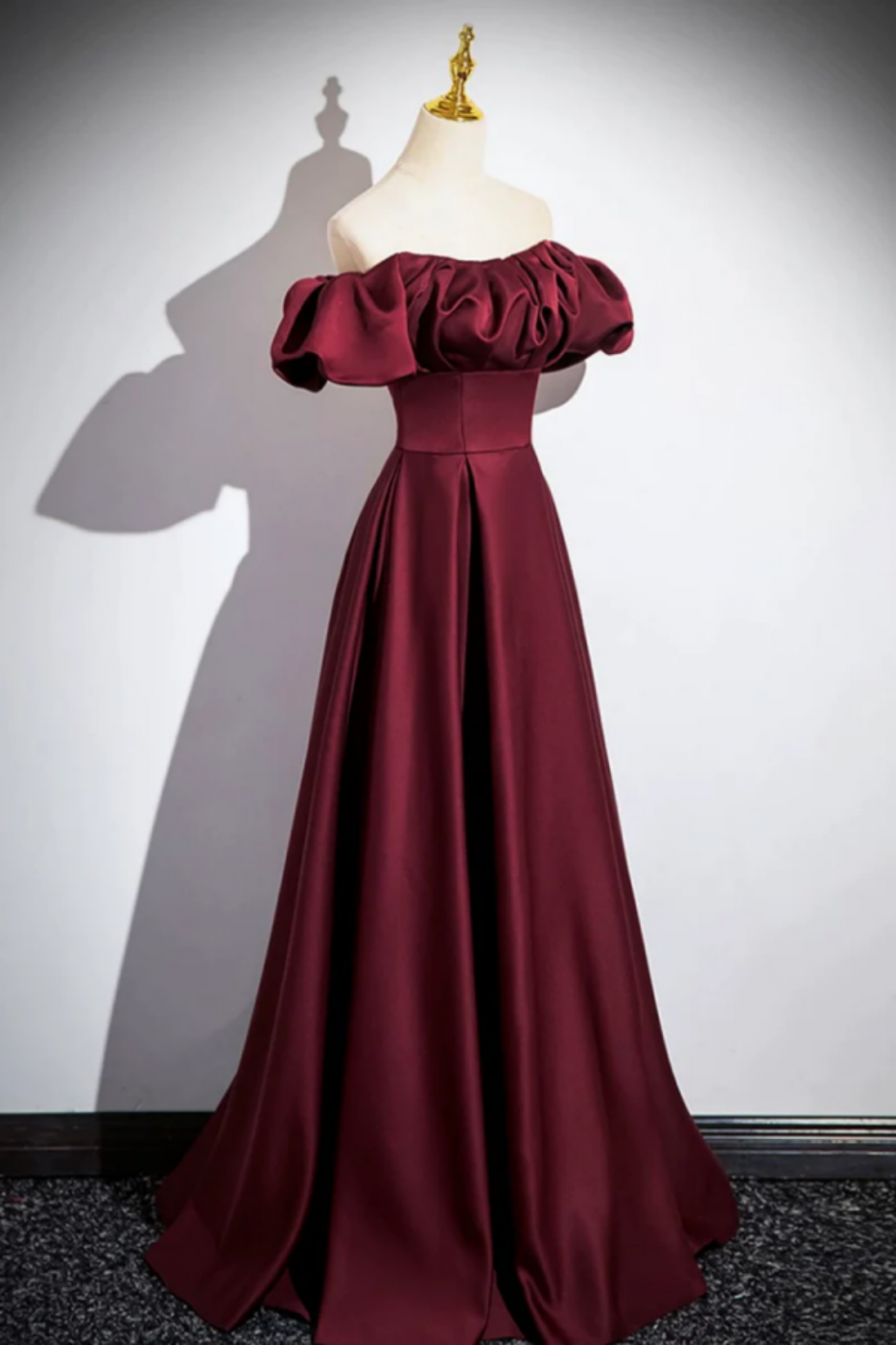 Rose Print A-Line Floor Length Burgundy Prom Dress