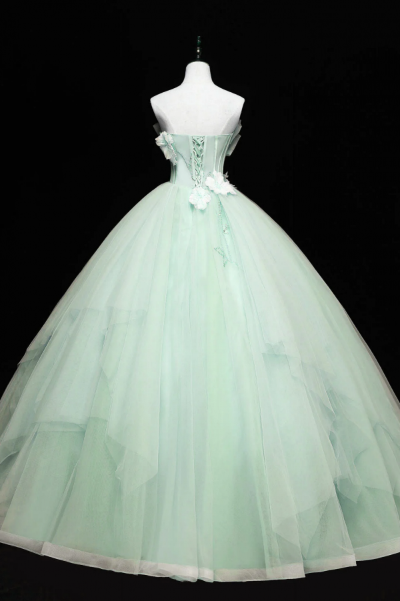 Green Straps V Neck Tulle Layers Long Prom Dress Sweet 16 Dress,DP1625 main image 1