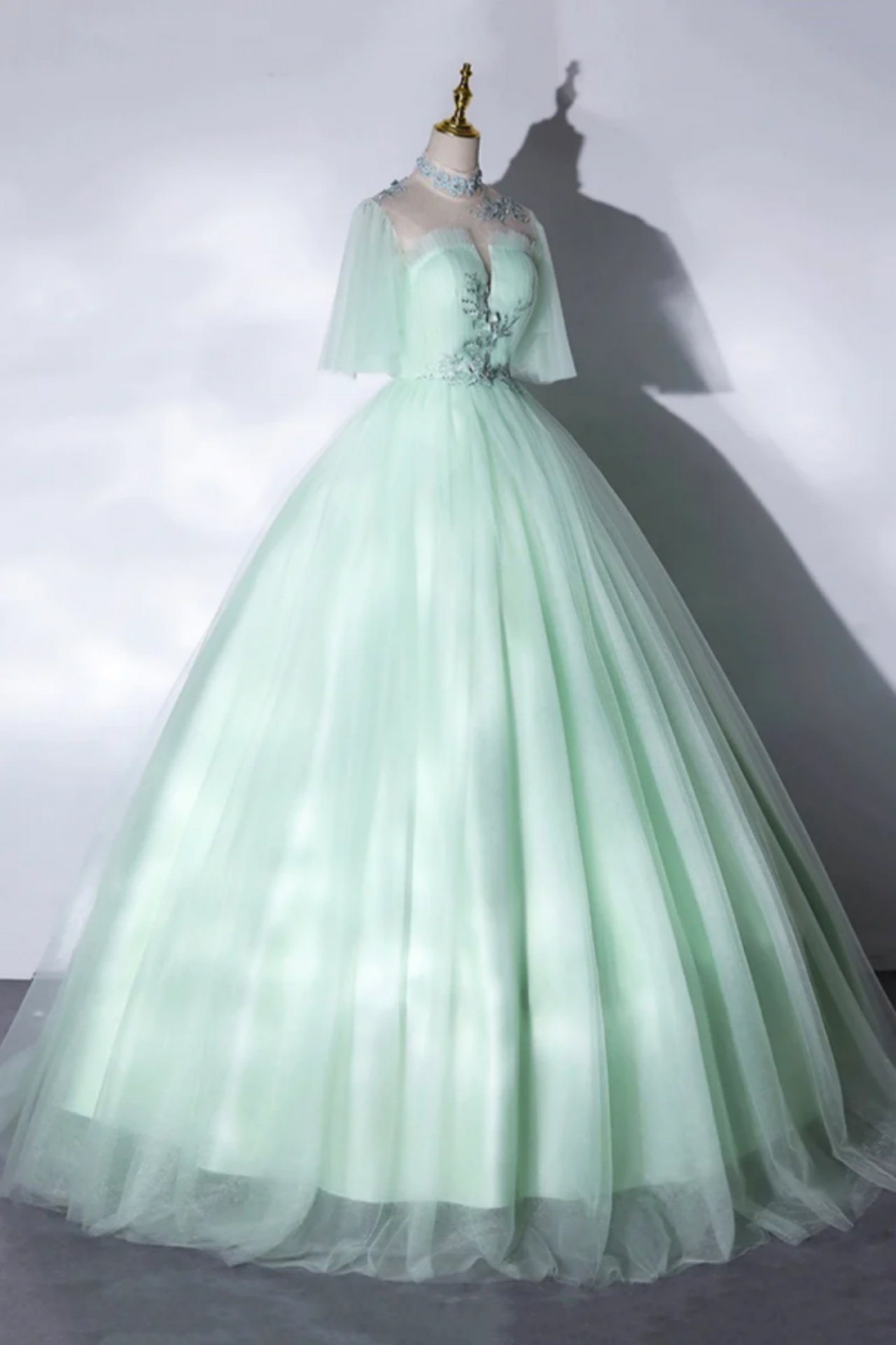 Green a-line elegant party prom formal evening dress