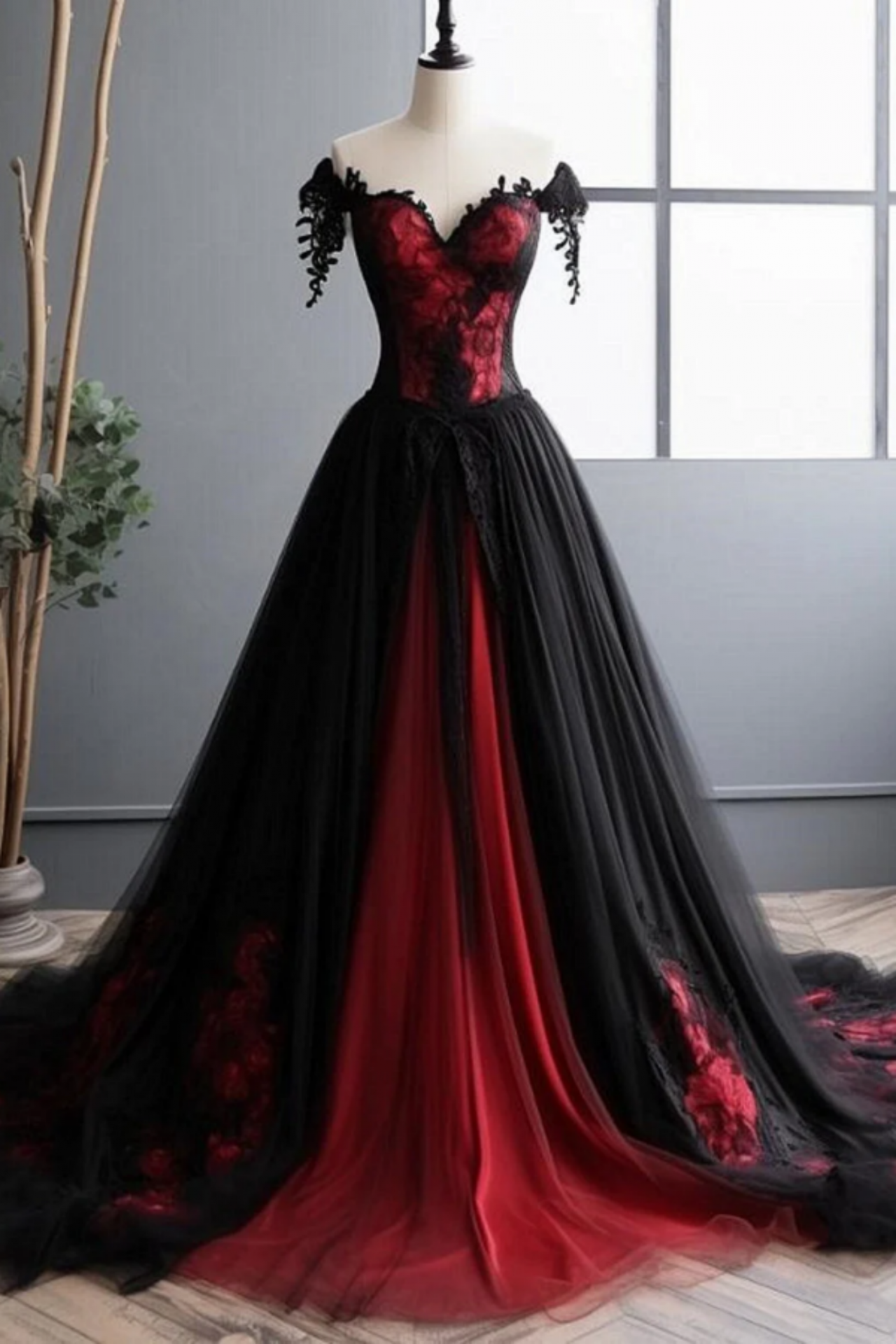 Red and black prom dress on sale