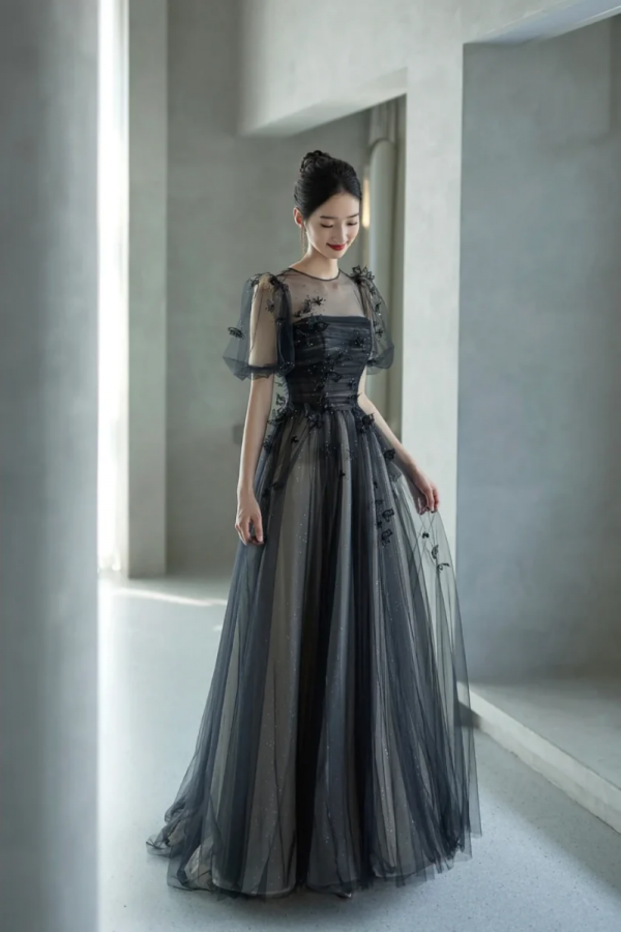 black a line wedding guest dress Black Sequin A-line Short Princess Dress – Ohmollydress main image 0