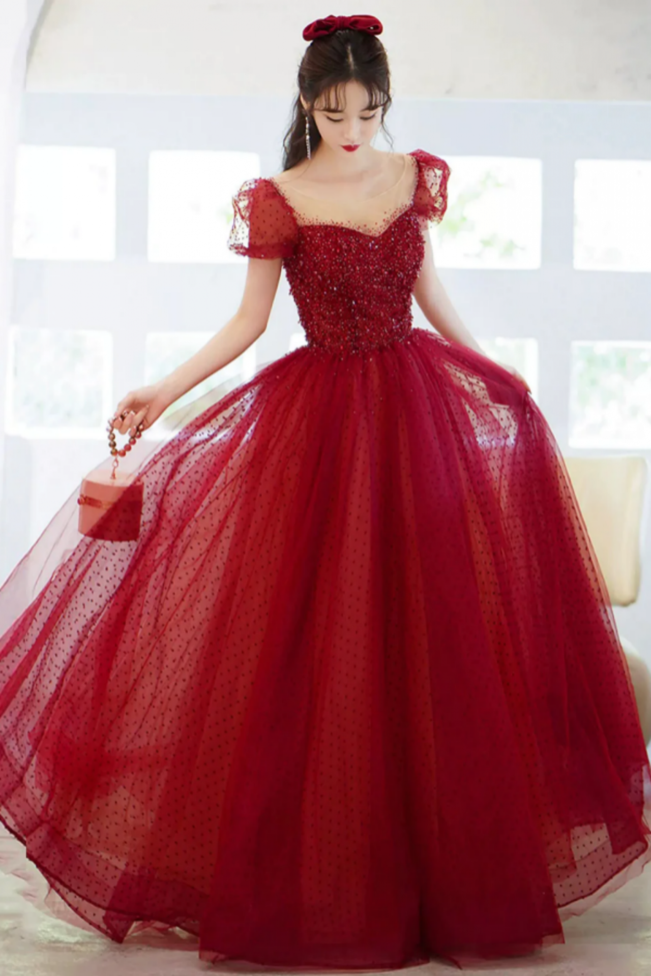 a line scoop prom dress A-line Scoop Stretch Satin High Split Long Simple Prom Dress Formal Ev –  classygown main image 0