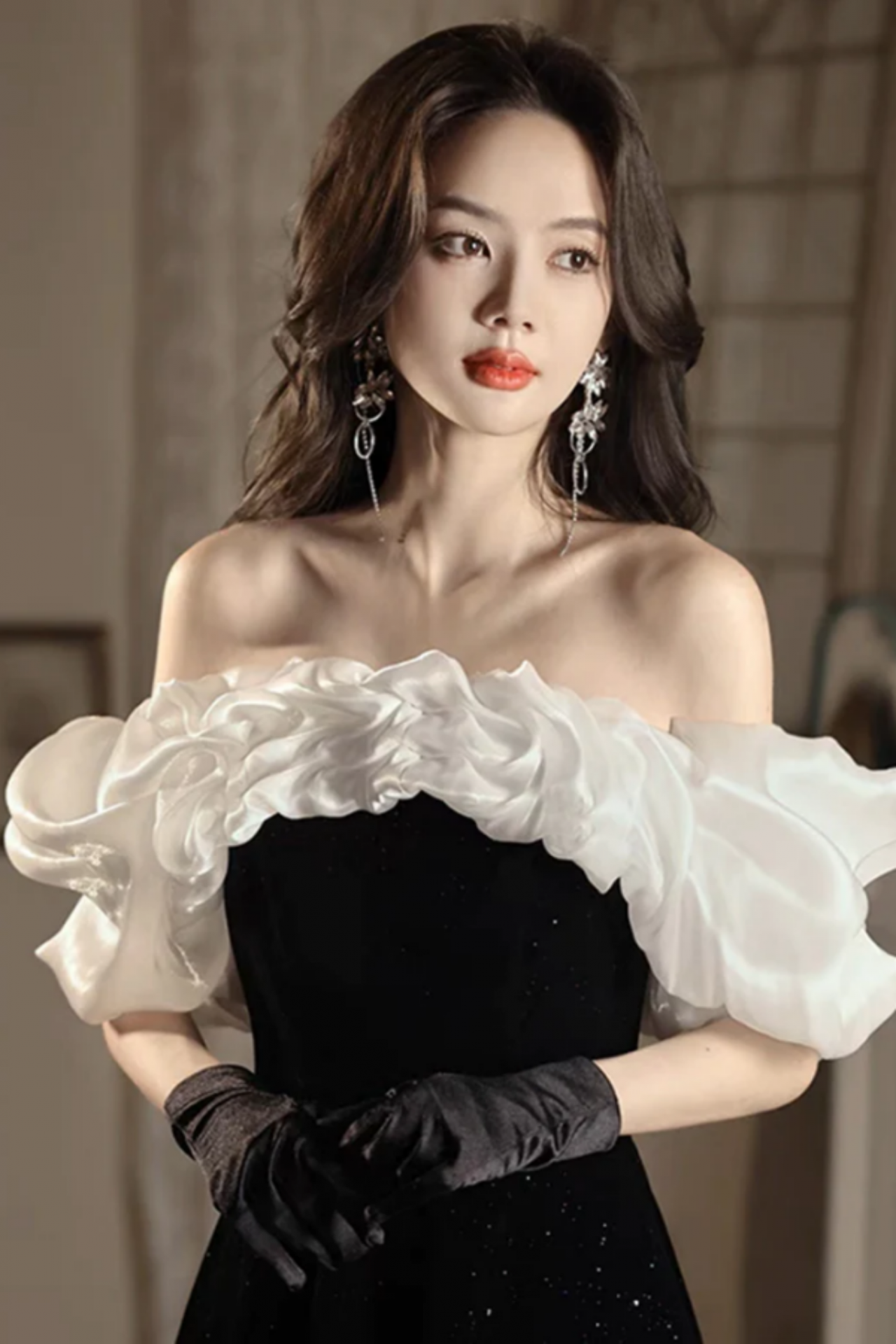 Chic Off-shoulder Long Prom Dress Velvet Party Dress A-Line Sleeveless Evening Dress   DP04891