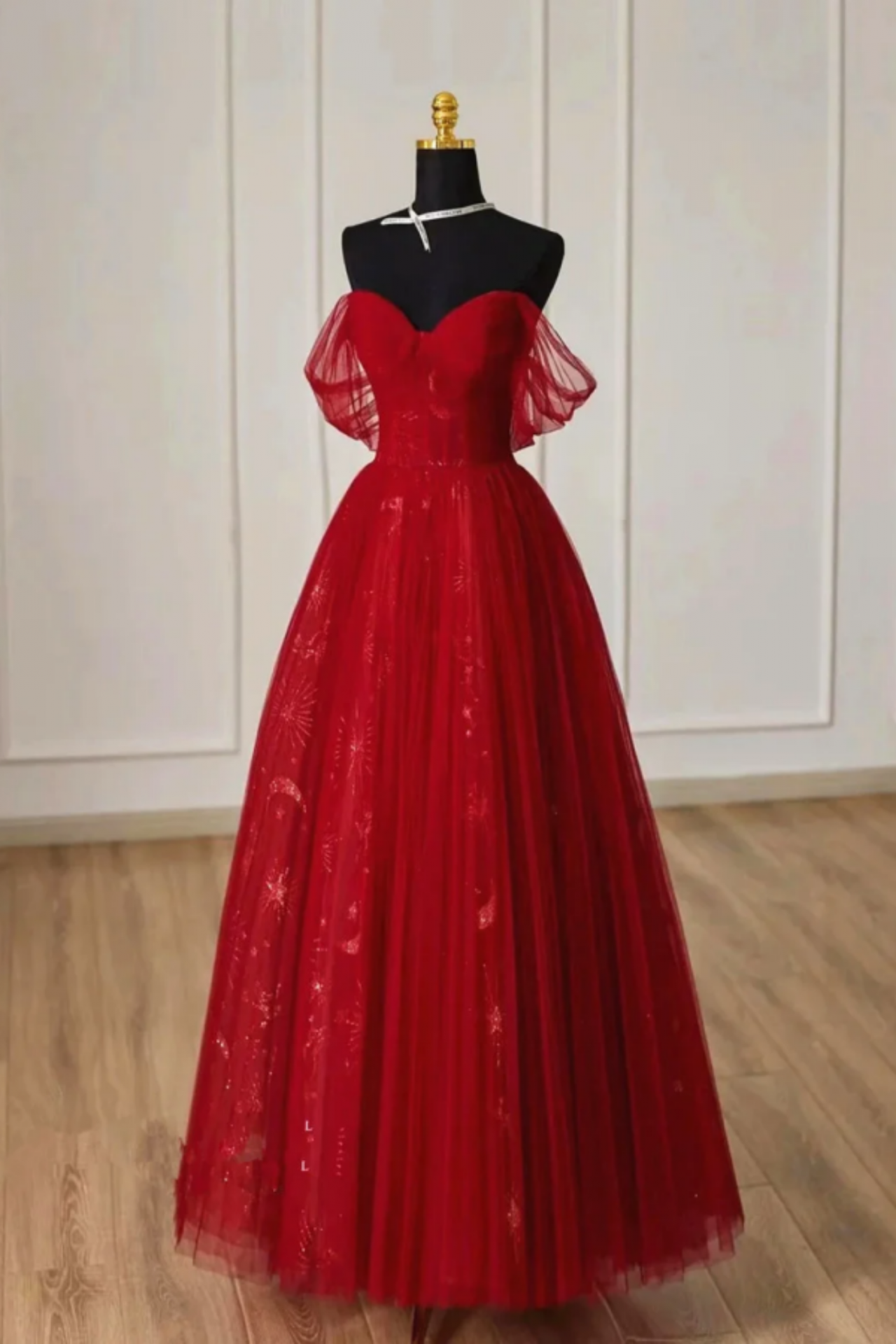 Cute Wine Red Tulle Sweetheart Off Shoulder Prom Dress, Wine Red Long Party Dress