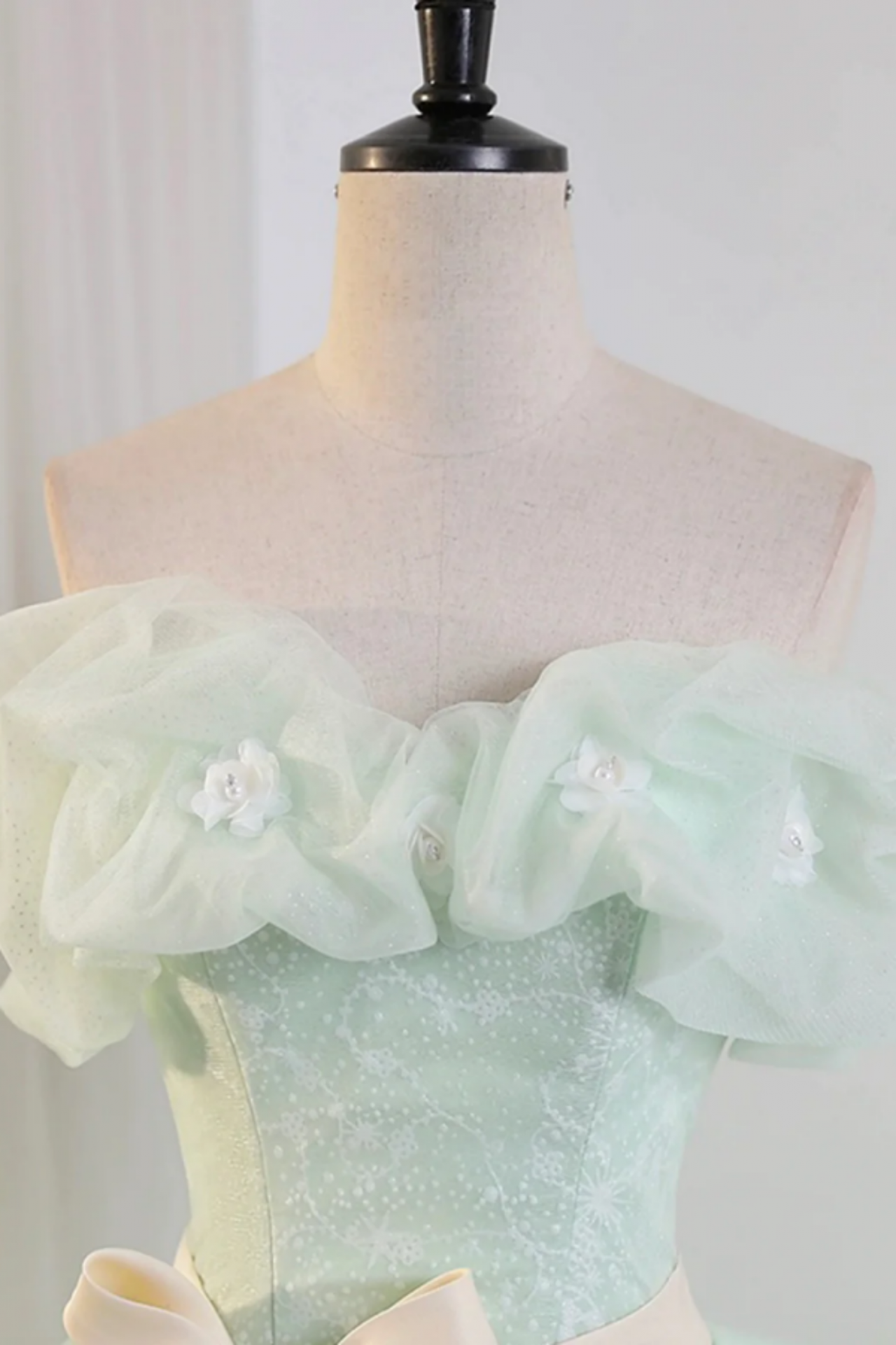 Strapless Green Sage Tulle Long Prom Dresses, Sage Green Long Tulle Formal Evening Dresses