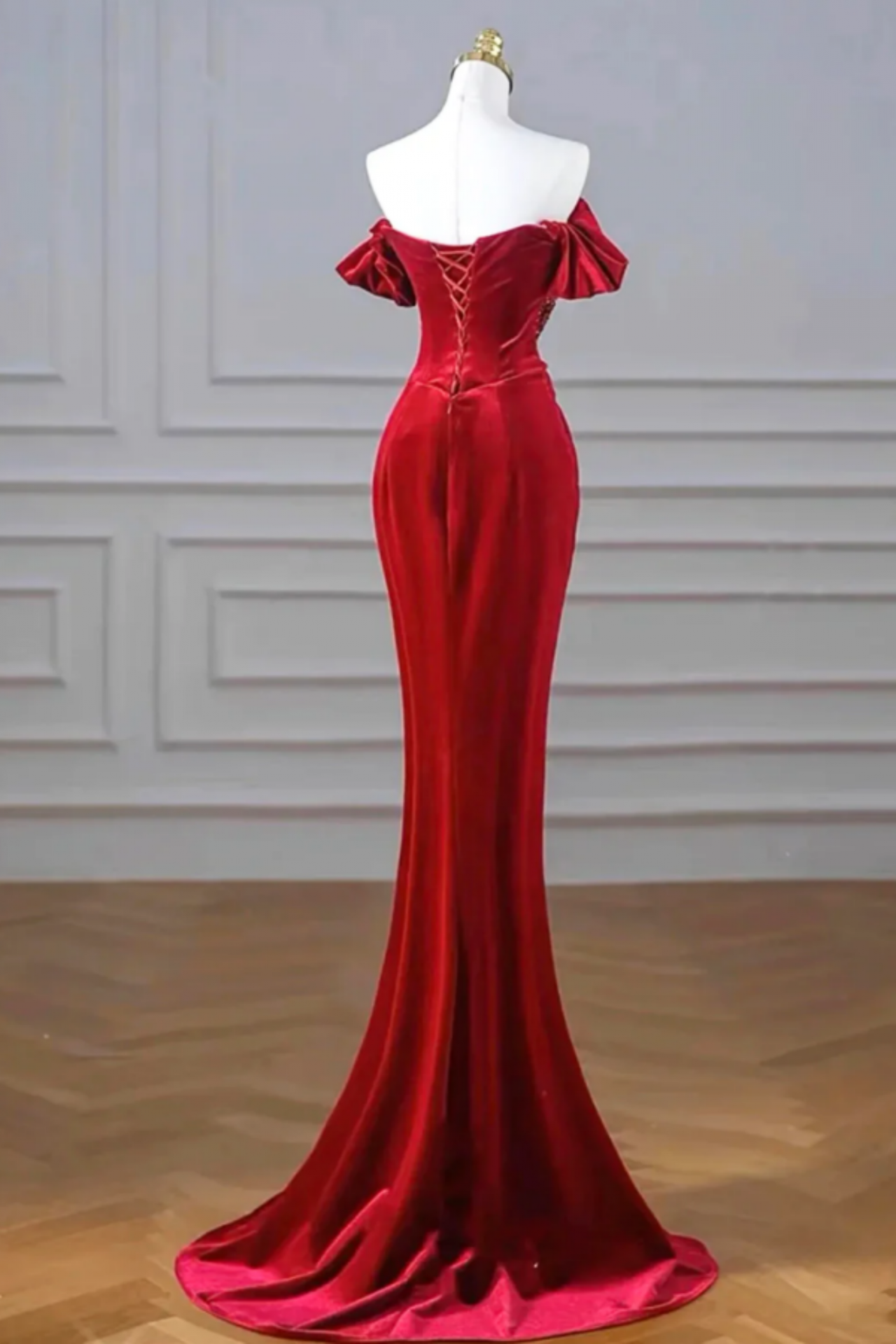 Luxurious Burgundy Velvet Sequins Long Prom Dress