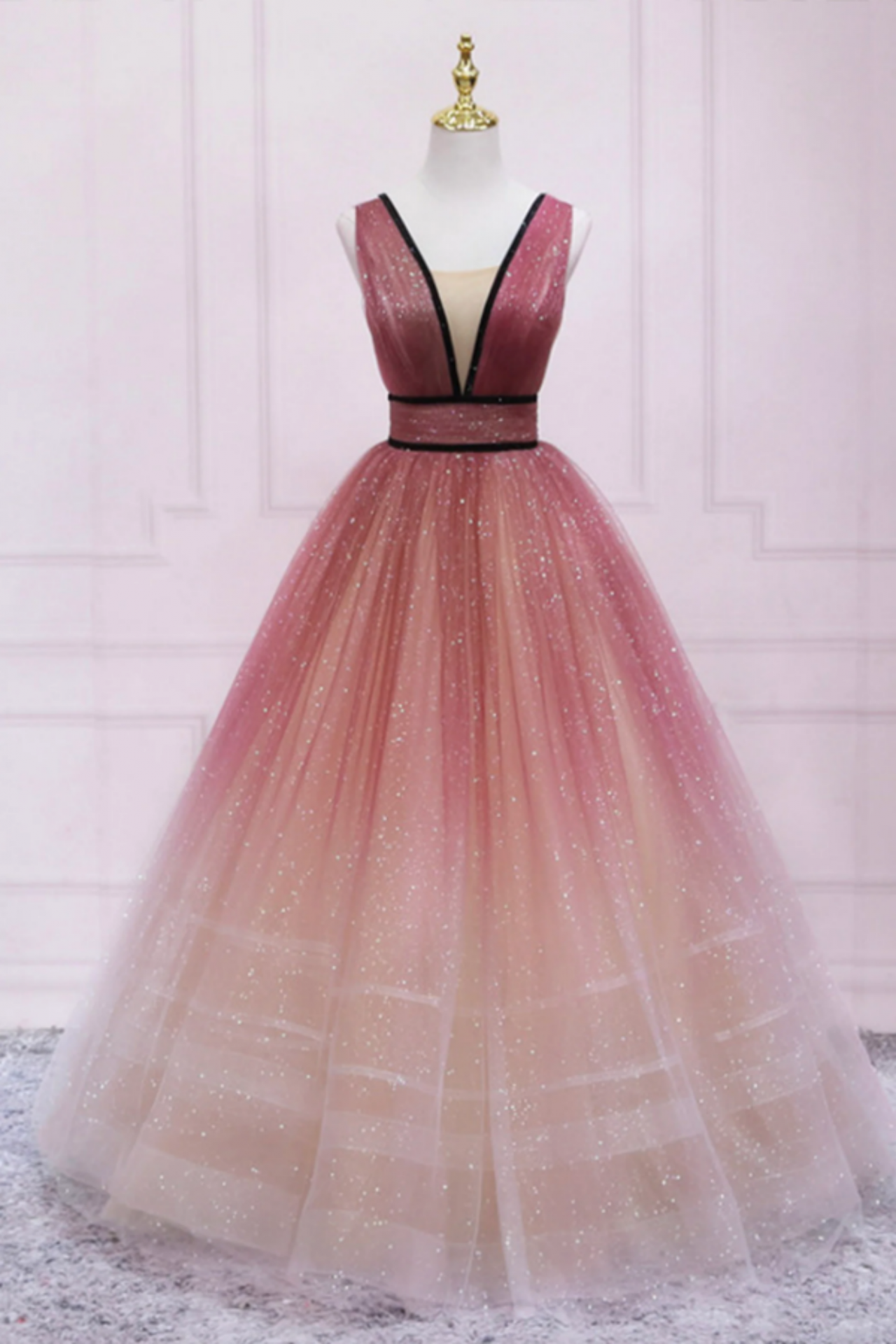 Cute Ombre Tulle V Neck Long Party Dress, A Line Prom Dress on Luulla