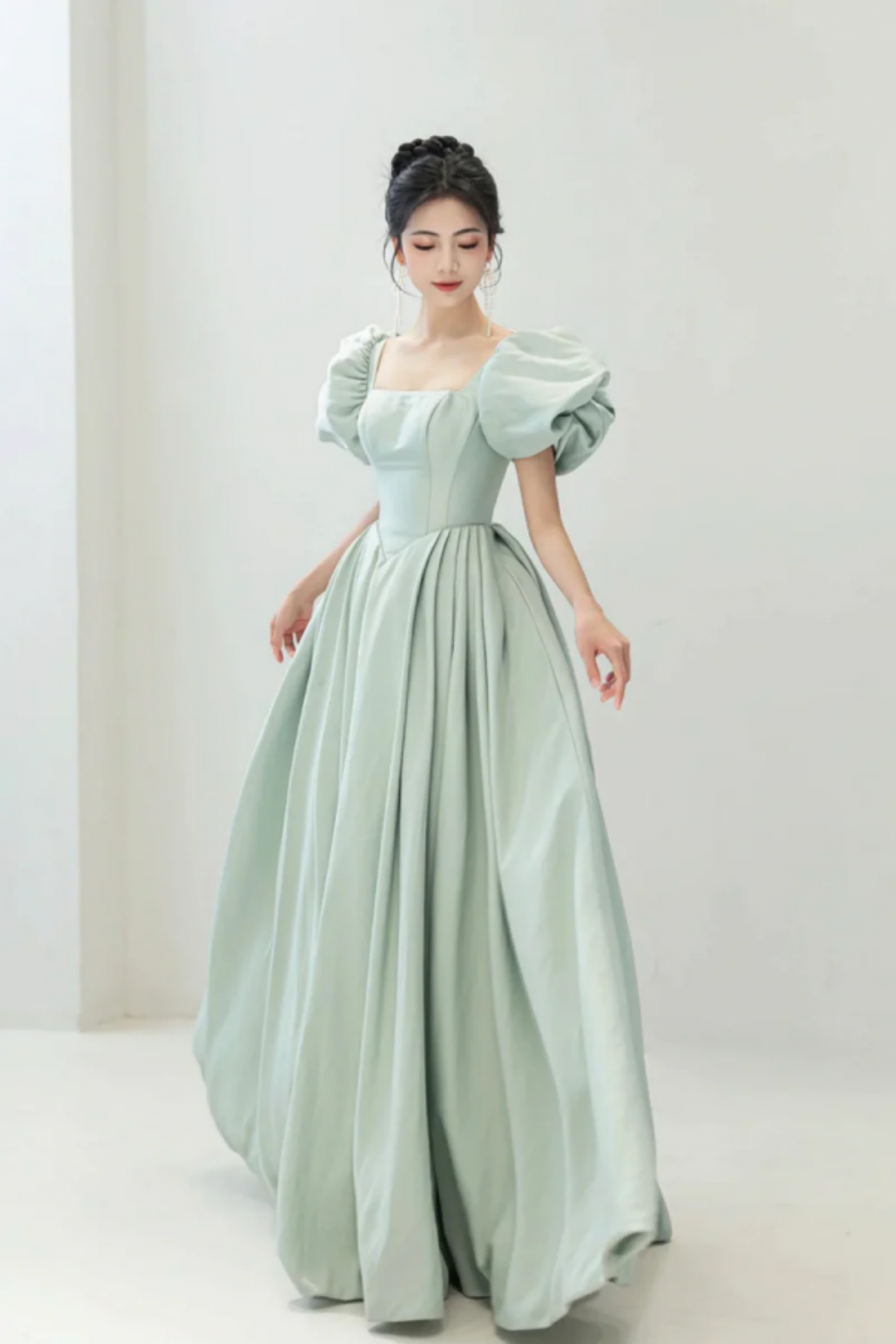 white christmas dresses Green Tulle Long A-Line Prom Dress, Cute Evening Dress main image 0