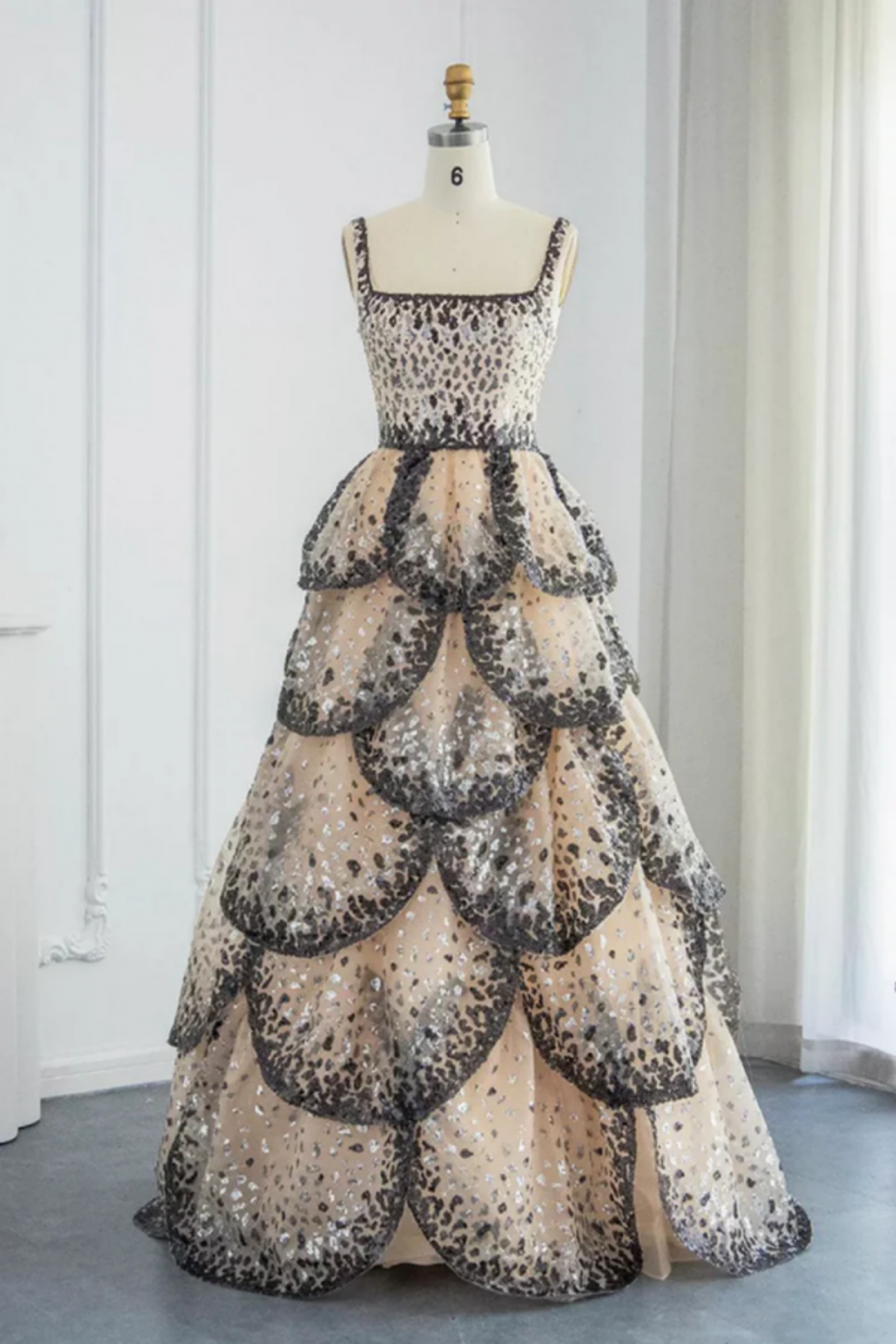 Luxury Designer Sparkly Sequin Tiered Ruffles Ball Gown Evening Dress LA72505