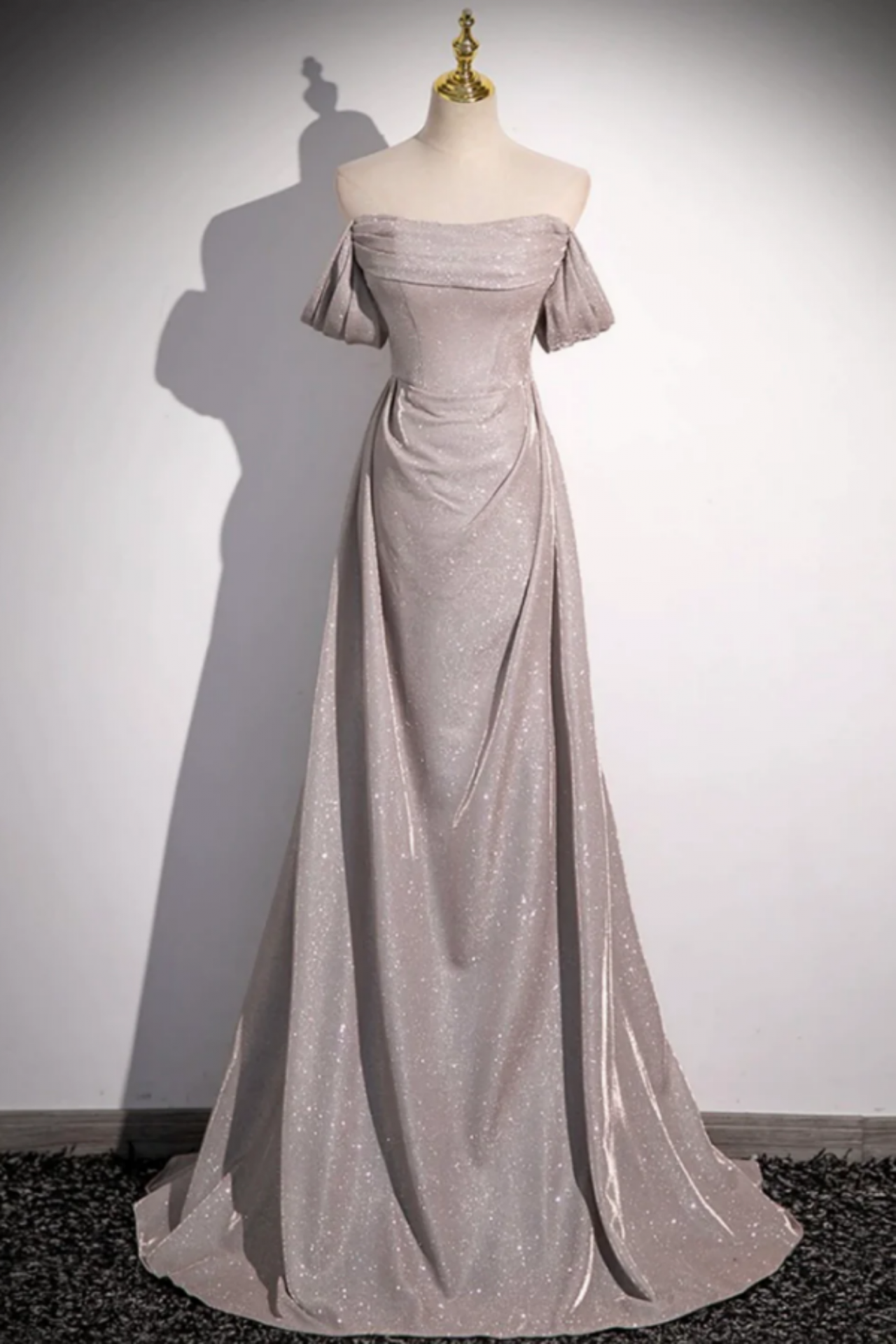 Simple Sequins Ruffle Long Evening Dresses, Off The Shoulder Formal Party Dresses