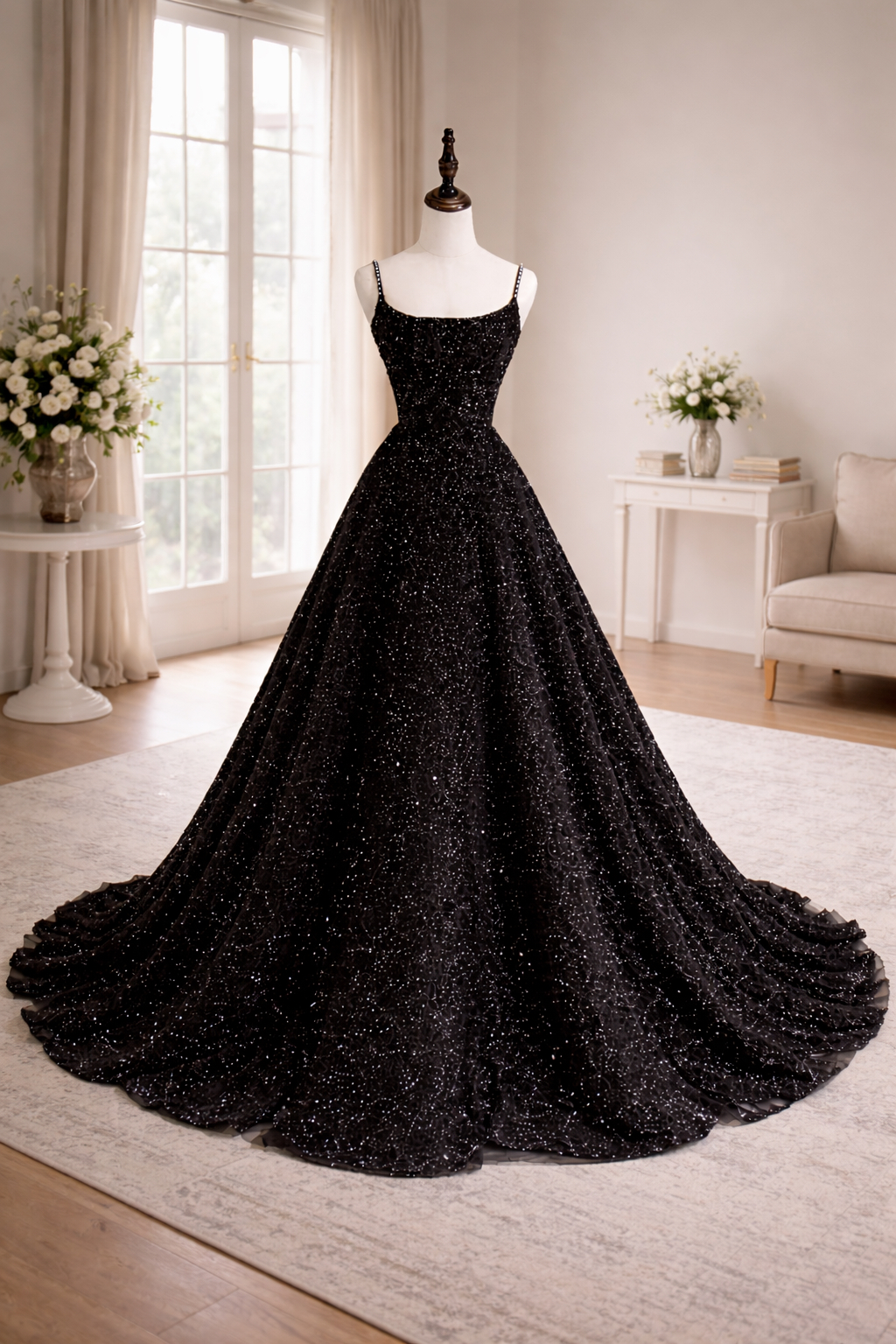 lace bodycon dress blue and black Glitter Corset Back Side Slit Sweetheart Long Prom Dress