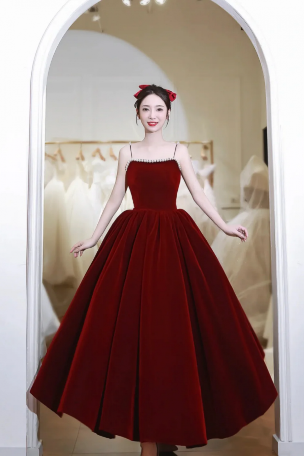 burgundy tea length formal dress Burgundy Velvet Short Prom Dresses, A-Line Evening Dresses US 4 / Burgundy main image 0