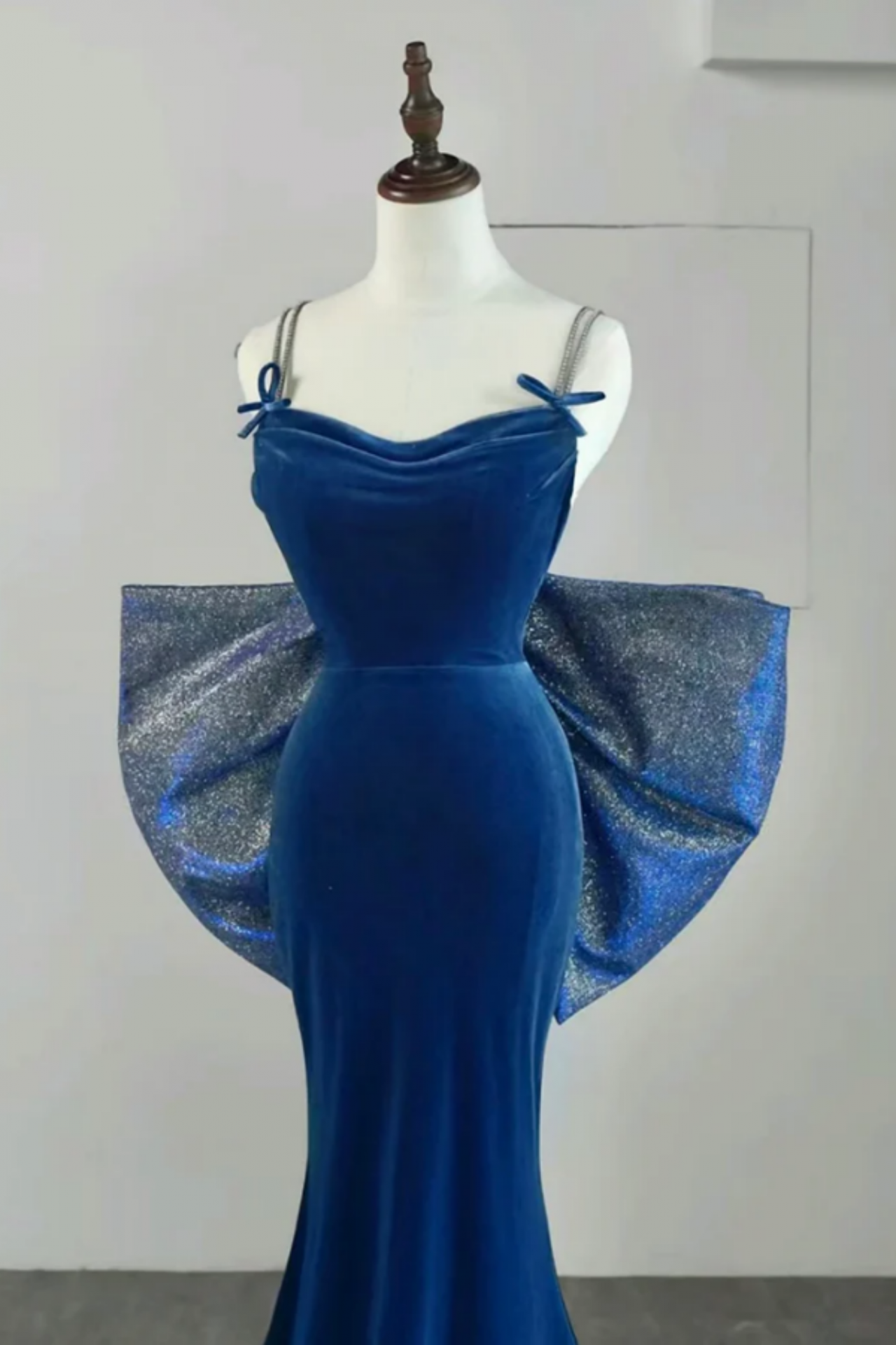 Mermaid Velvet Blue Long Prom Dresses Blue Velvet Long Evening Dress Y4387