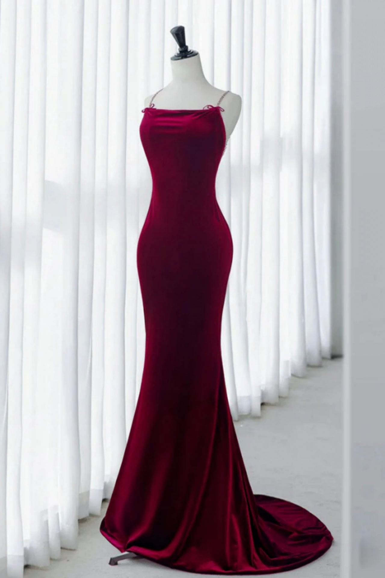 navy blue dress for baby girl Sonia Burgundy Backless Mermaid Maxi Dress W/ Slit main image 1