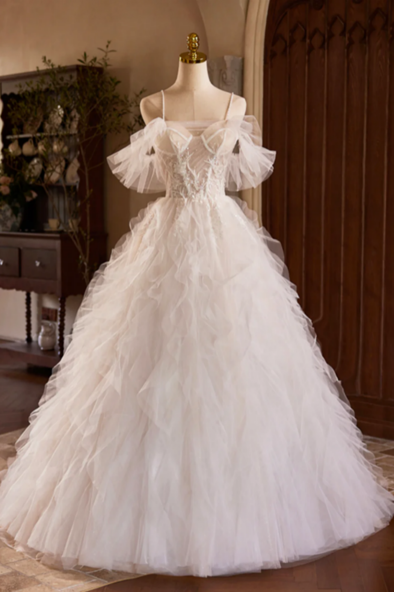 A-line tulle long prom dress dress,tulle sweet 16 dress c2762