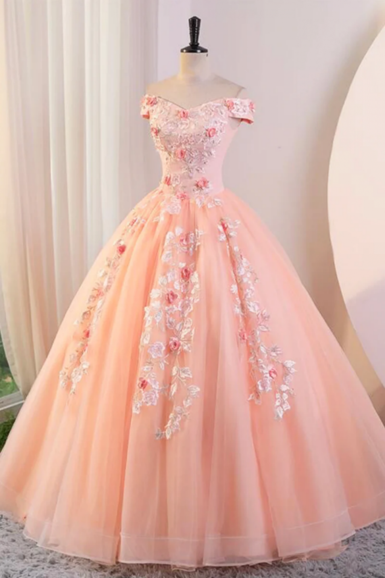Pink Tulle Lace And Flowers Ball Gown Formal Dresses, Pink Long Sweet 16  Dresses on Luulla