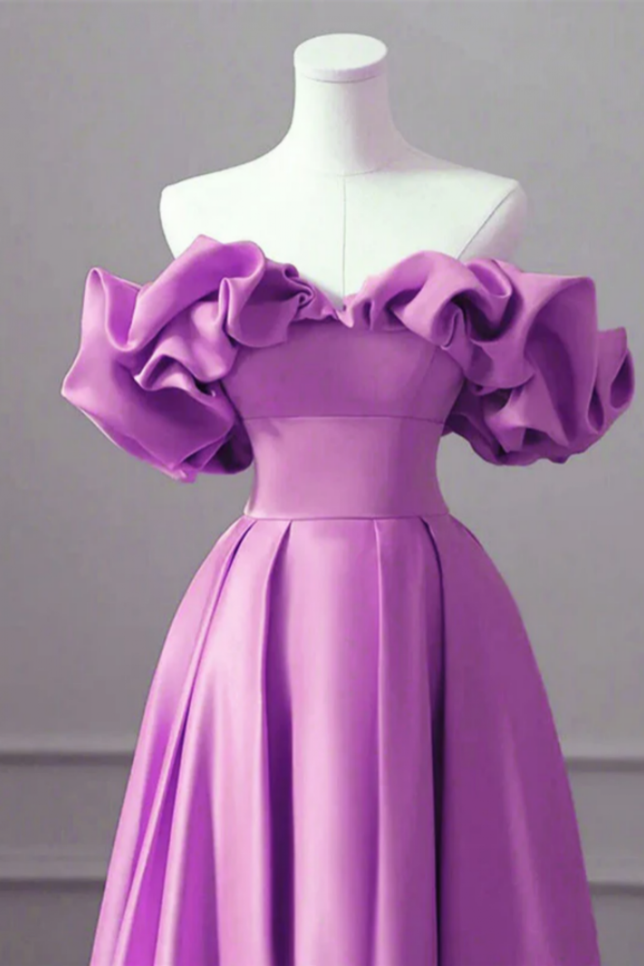 Purple Satin Off Shoulder Long Evening Dress, Purple Wedding Party ...