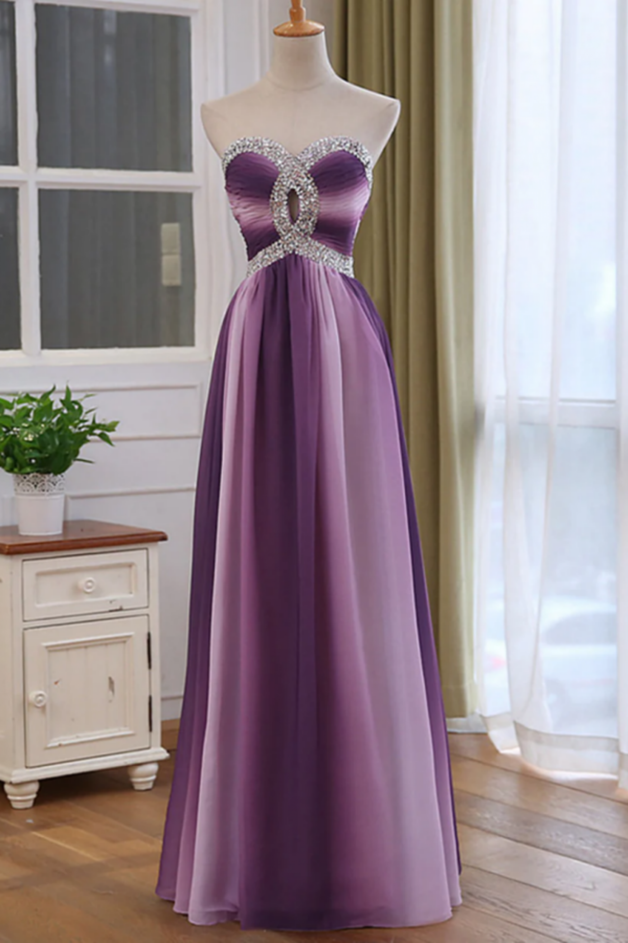 Green One Shoulder A-LLine Chiffon Long Party Dress, DP2092 main image 1