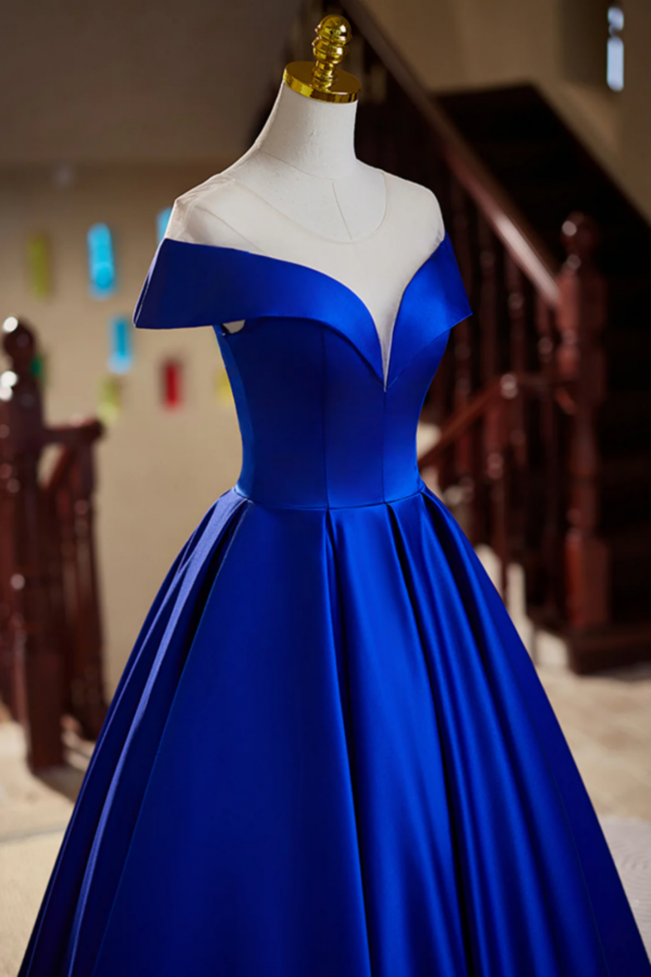 A-line Royal Blue Fashion Elegant Sexy Long Satin Prom Dresses