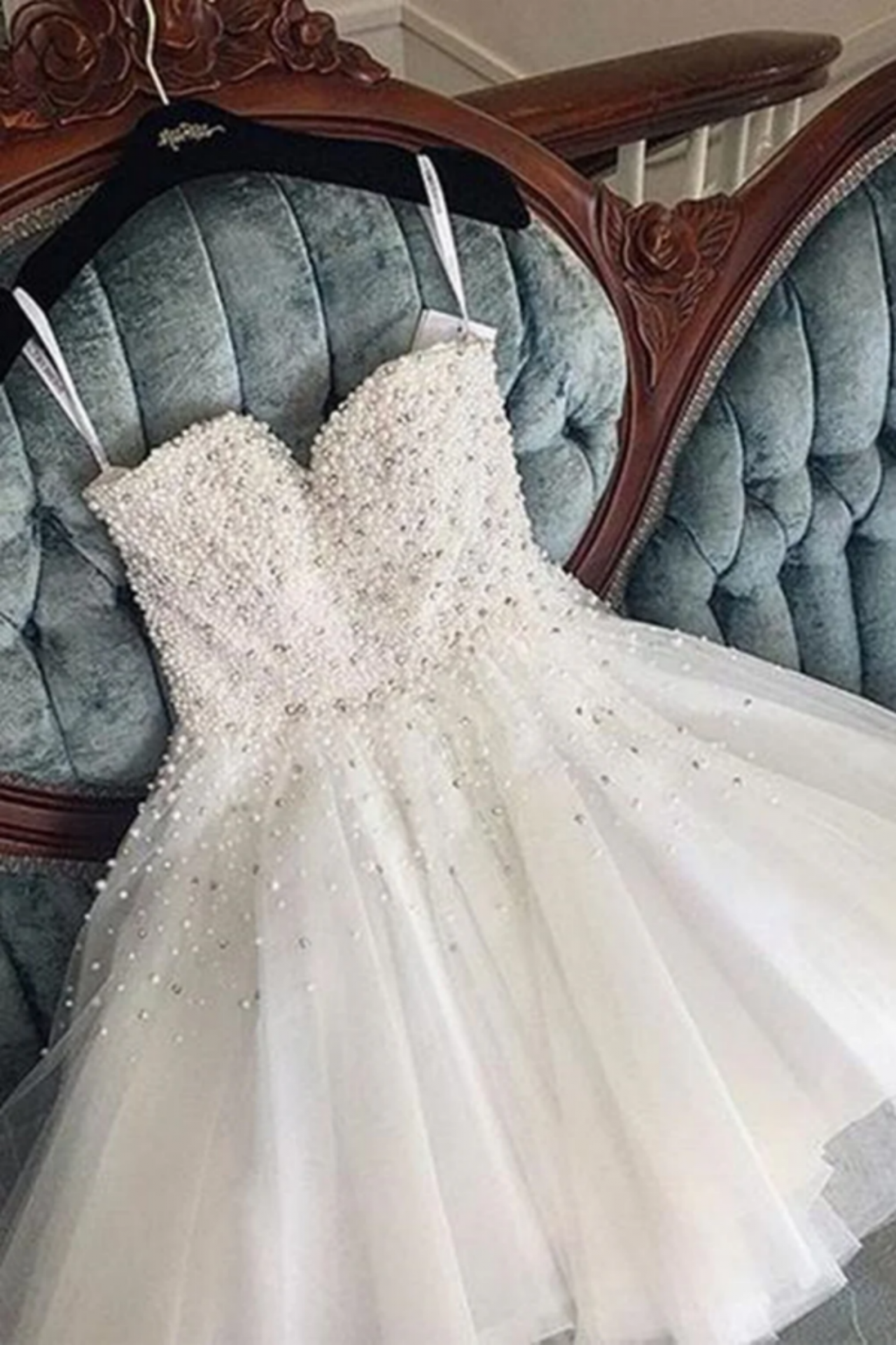 Sweetheart Neck Ivory Pearls Prom Homecoming Dresses, Beaded Short Graduation Evening Dresses