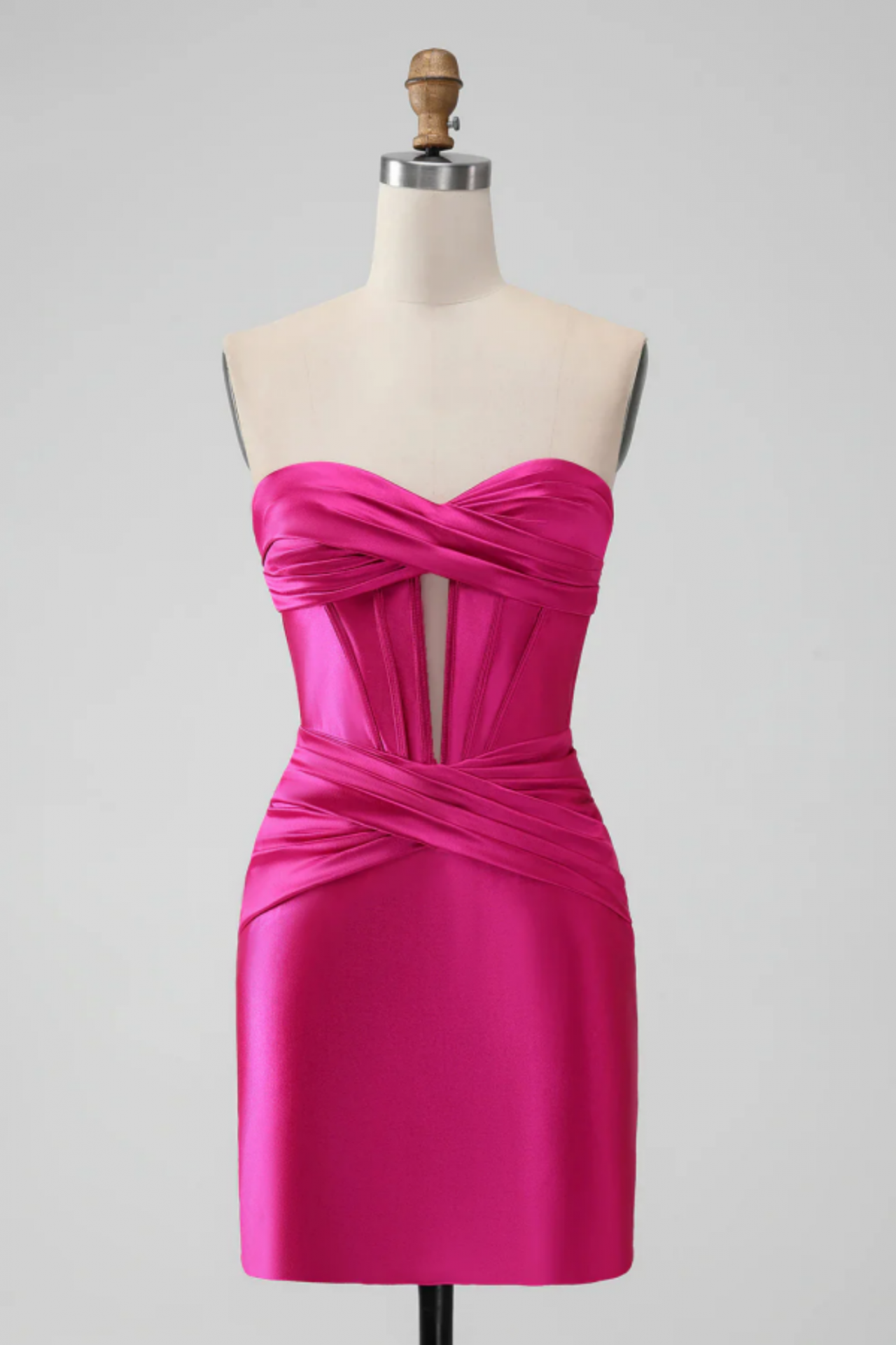 open lace back dress Amarra 88691 Size 12 Bright Pink Corset Bodice Cocktail Homecoming Dress main image 0