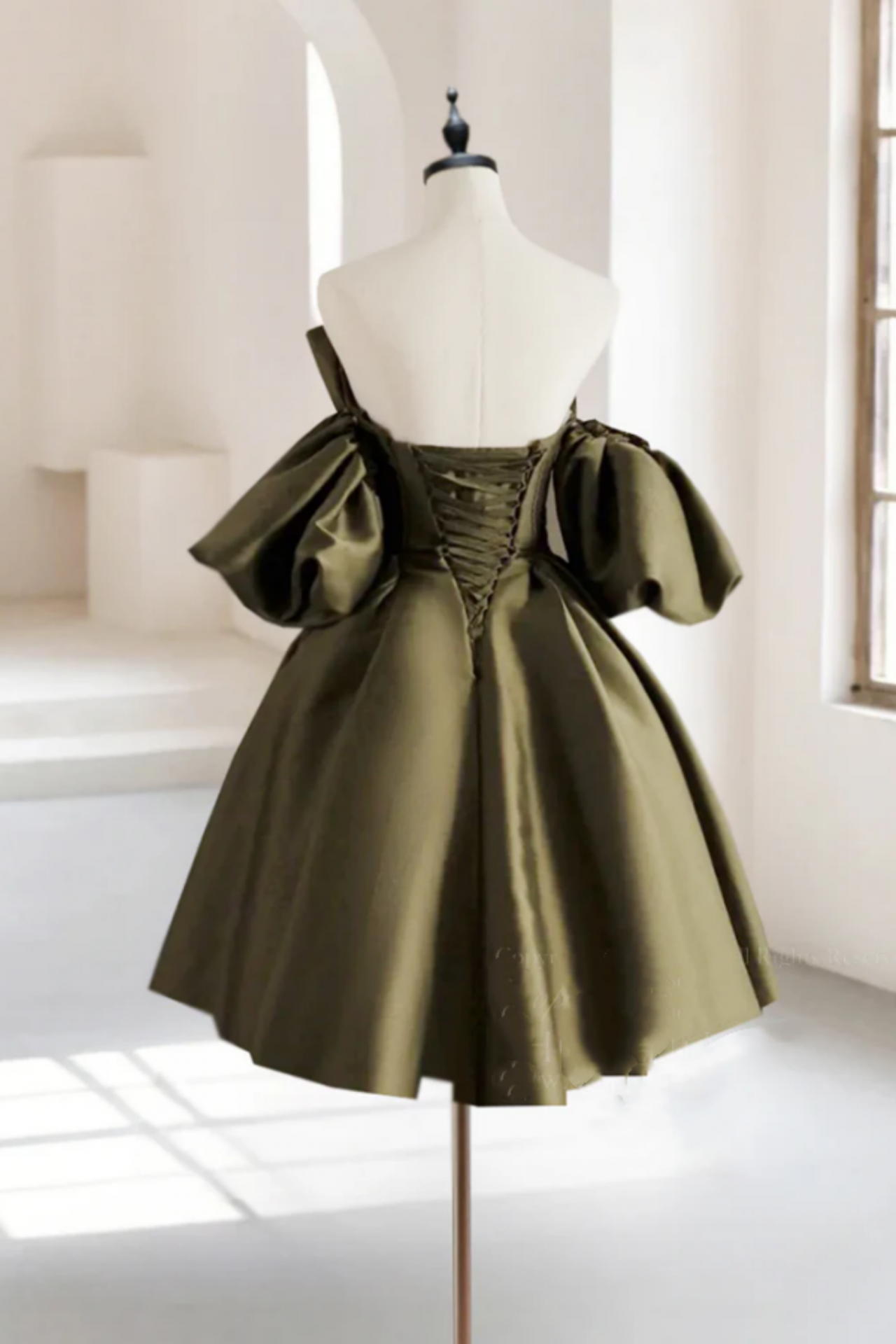 olive green homecoming dresses A-Line Puff Sleeves Satin Short Prom Dress, Olive Green Dress US 16 / Green Yes Shown Color Zapakasa Women Dark Green Homecoming
