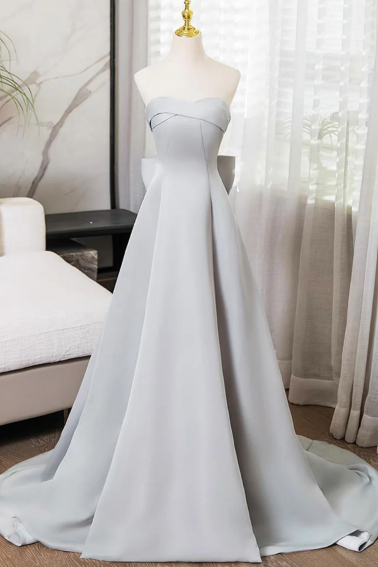 open lace back dress Simple Strapless Mermaid Side Slit Long Prom Dress With Train,Party Dr –  shinydress main image 0