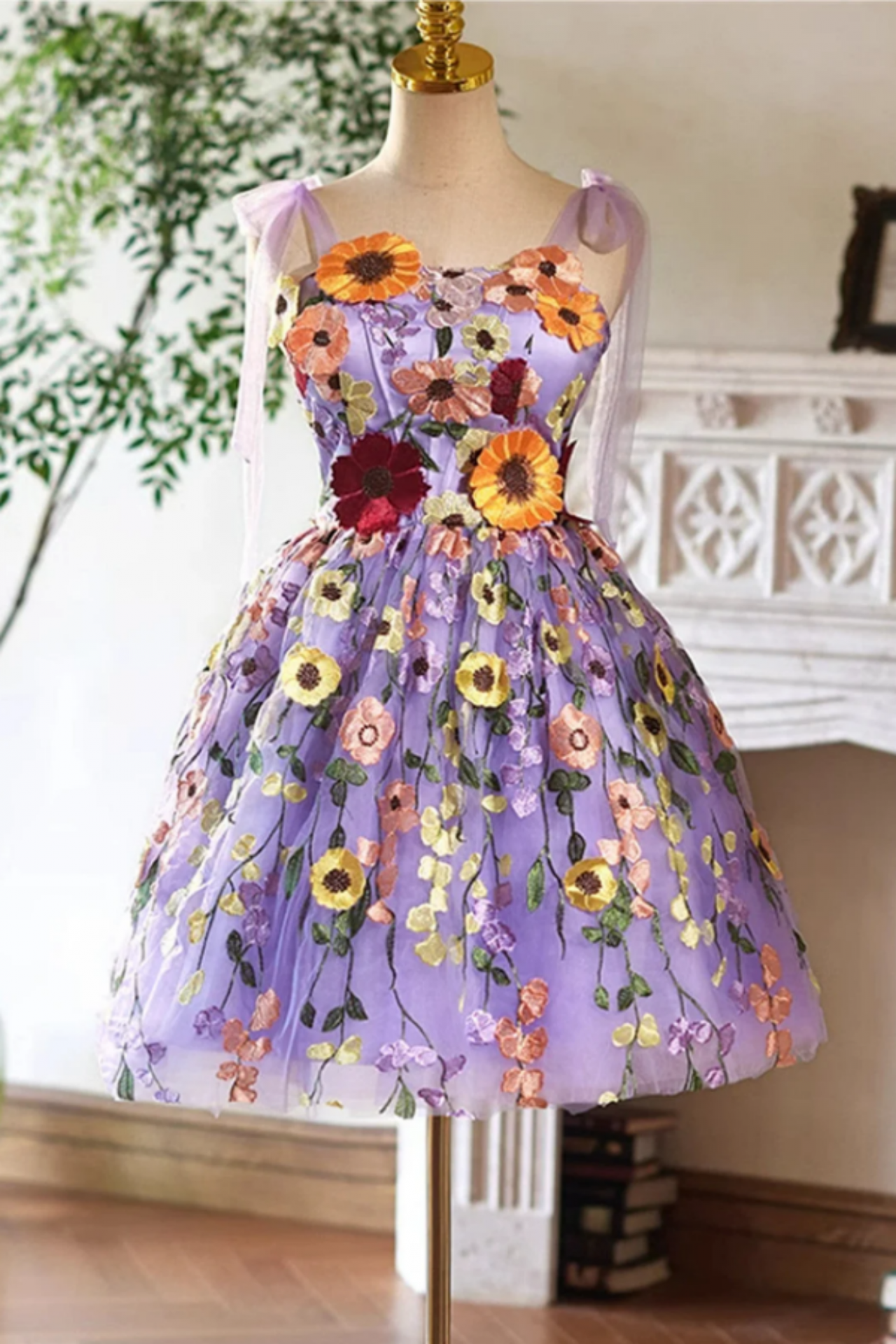 Cute Lace Flowers Short Homecoming Dress, Purple Short Prom Dress