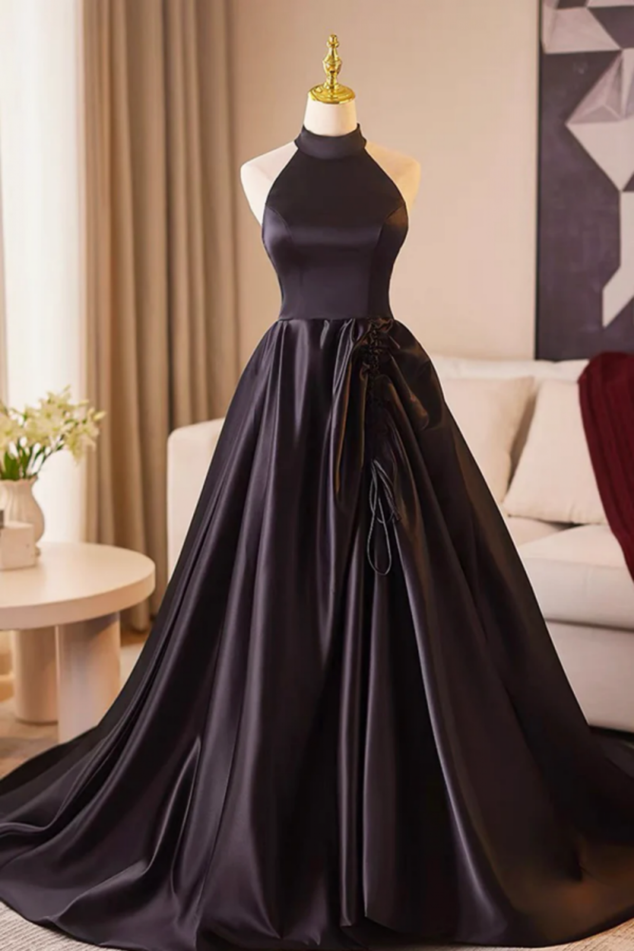 navy blue dress for baby girl Black Lace Halterneck Mini Dress main image 0
