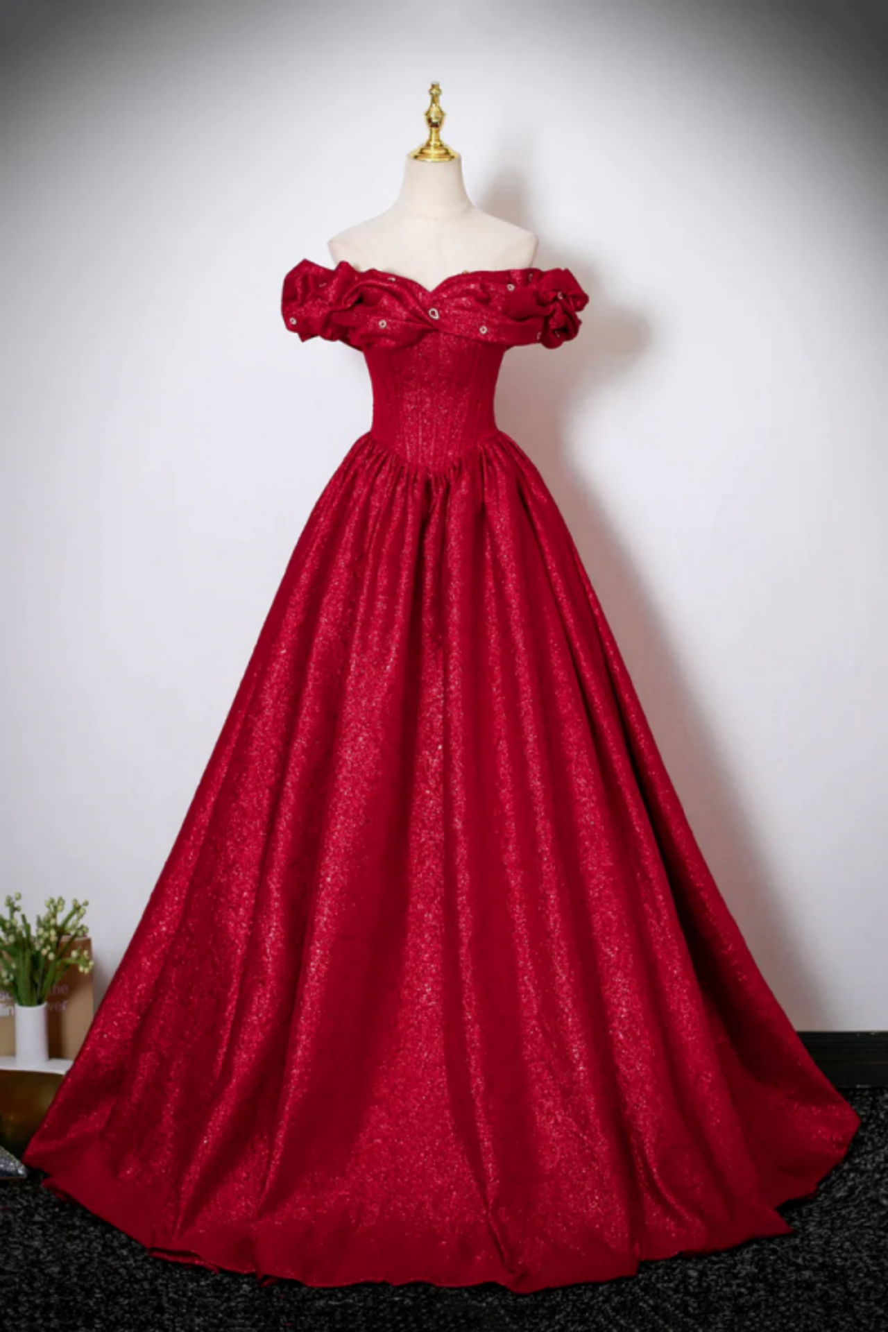 open lace back dress Dark Red Satin Off Shoulder Long Prom Dresses with Pockets FD2628 –  Viniodress
