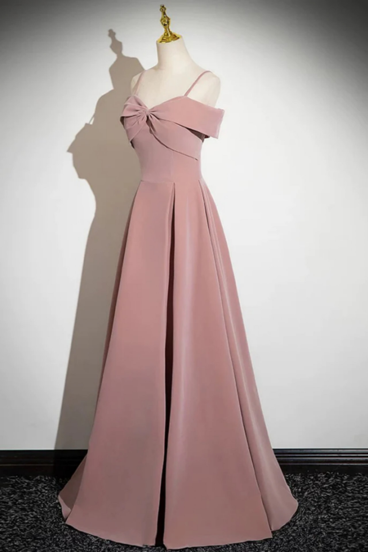 velvet pink prom dress A Line Velvet Pink Long Prom Dress, Pink Long Formal Dress