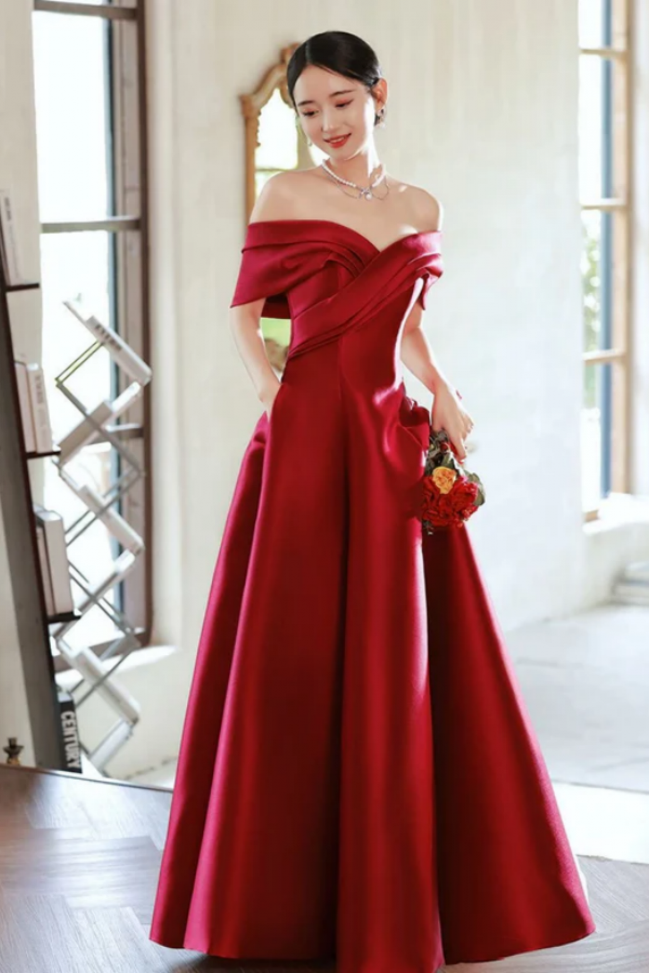 red silk off the shoulder prom dress Off the Shoulder Red Prom Dress with High Slit, Red Off Shoulder Forma   jbydress