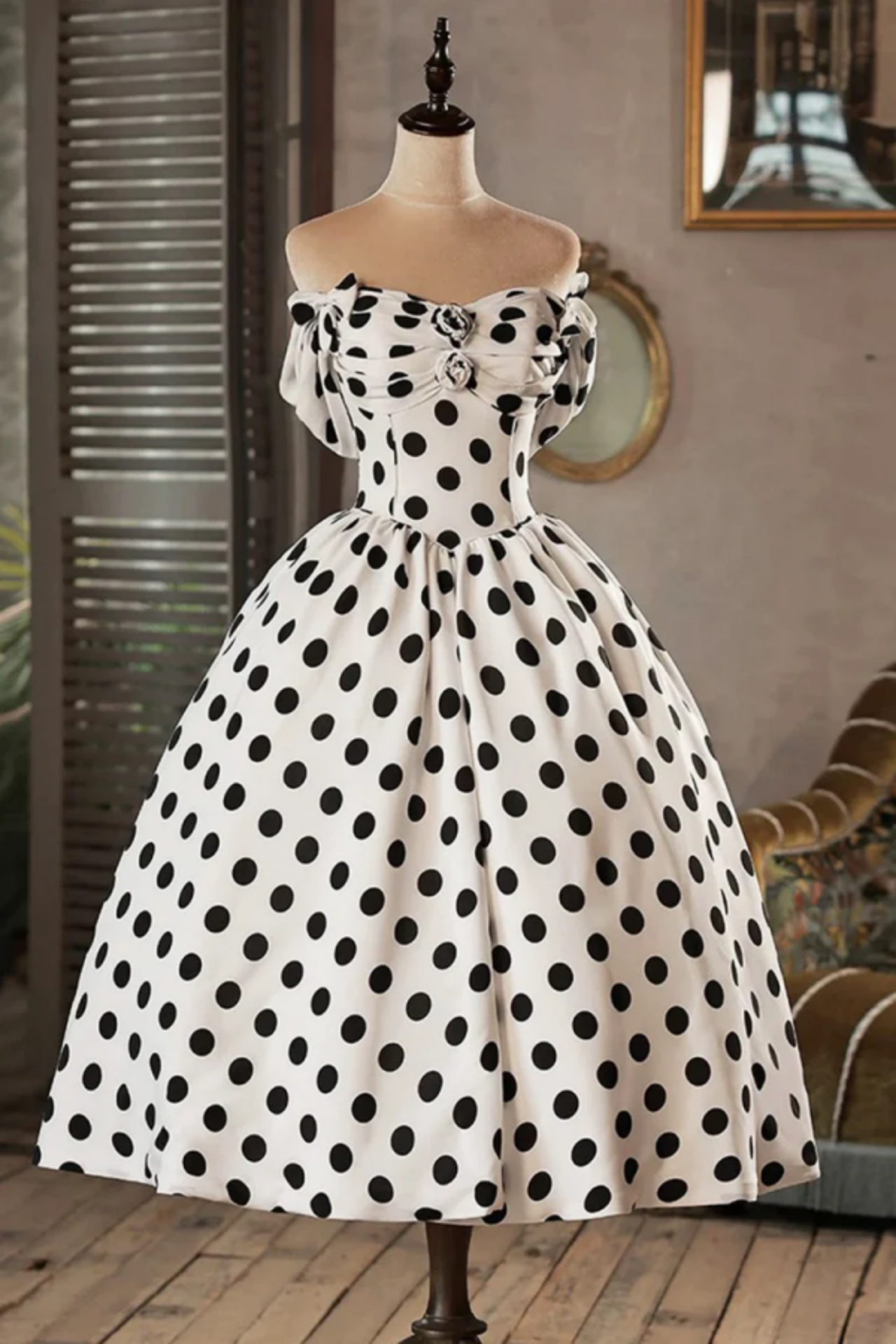 strapless open back dress Elegant Strapless Polka Dot Mermaid Long Prom Dress – FancyVestido main image 1