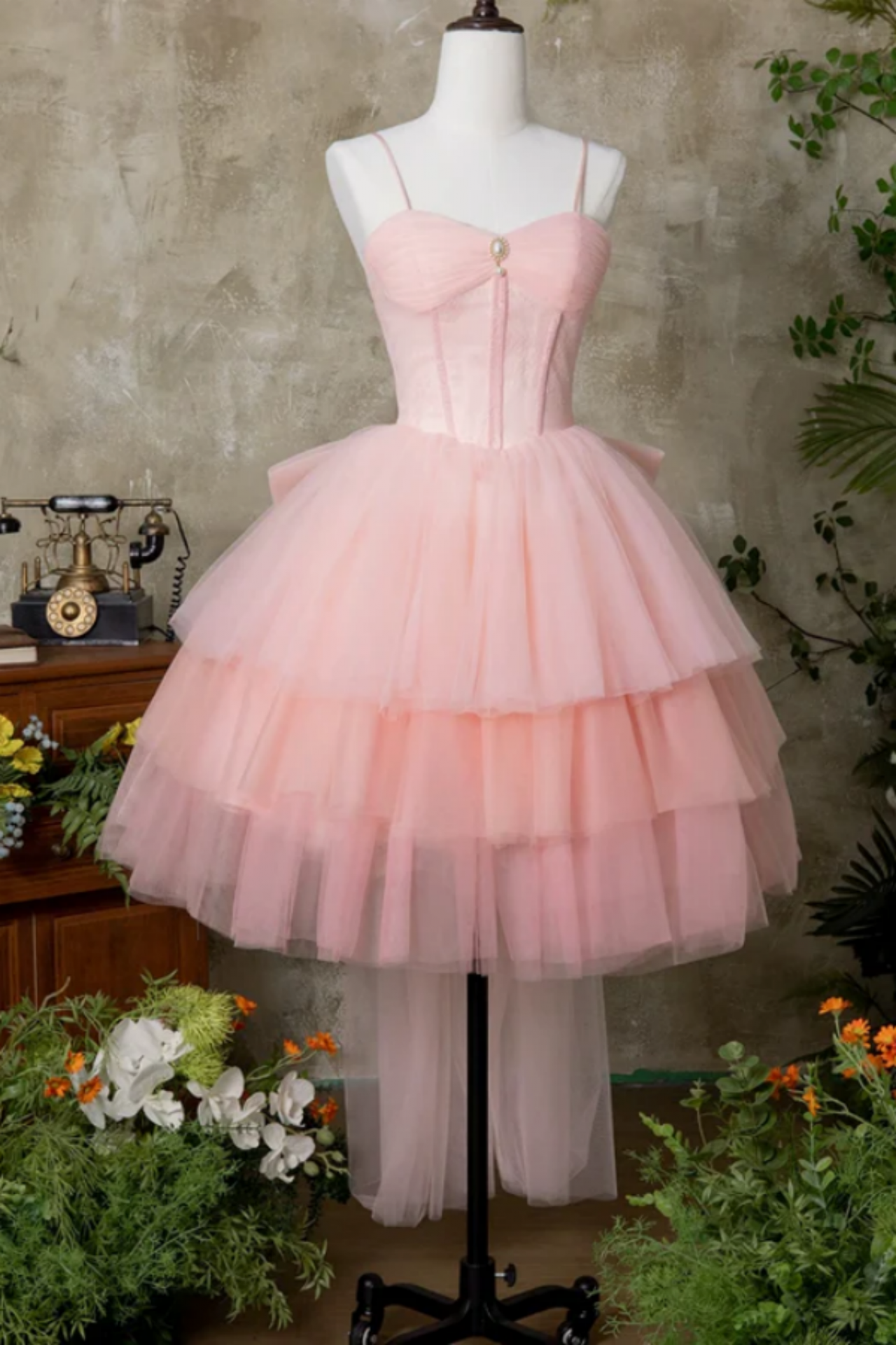 Pink Sweetheart Tulle Knee Length Short Party Dress, Homecomig Dress