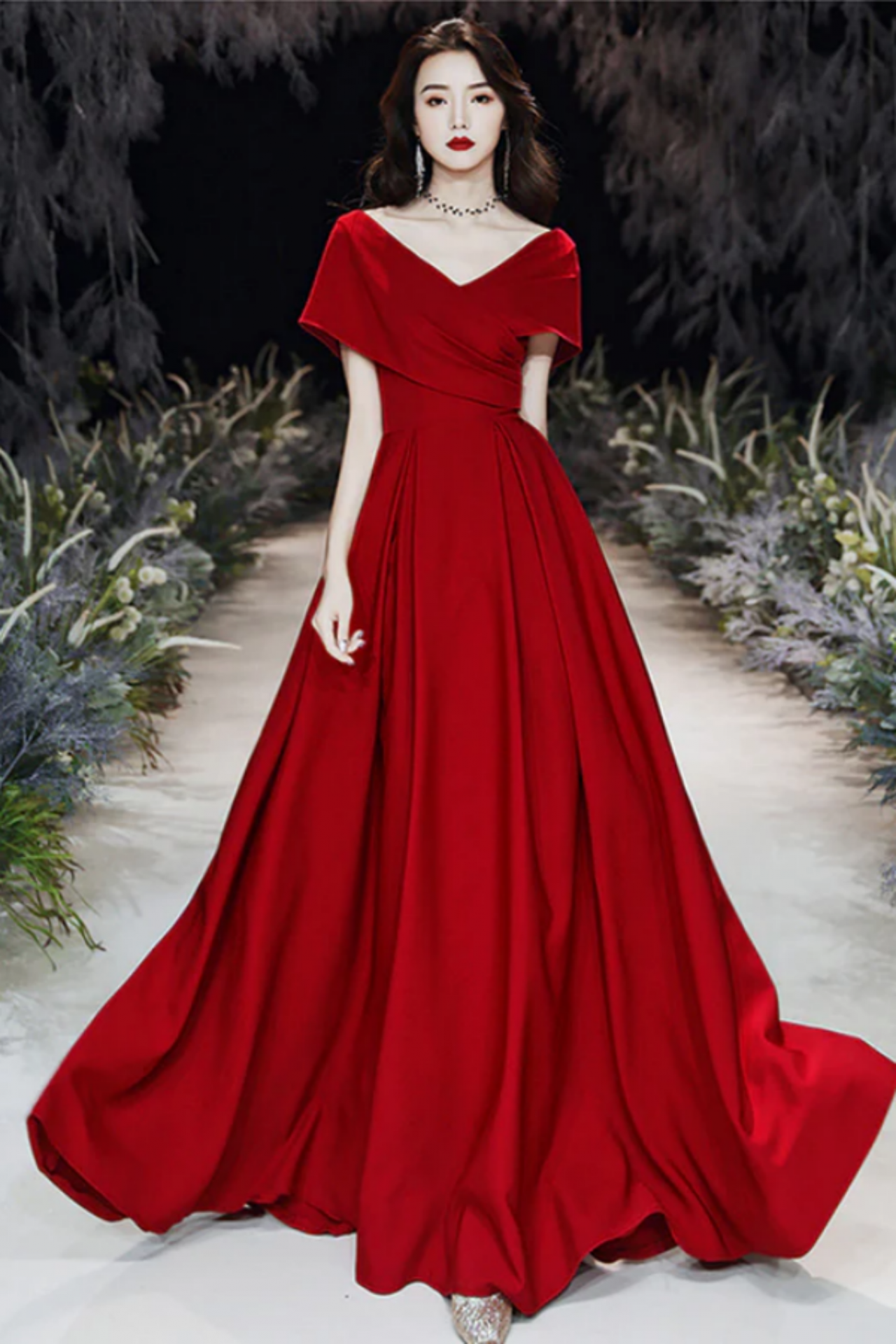 wine a line dress The Wine Red V Neck Mesh Wrap Maxi Dress & Reviews - Wine Red - Dresses main image 1