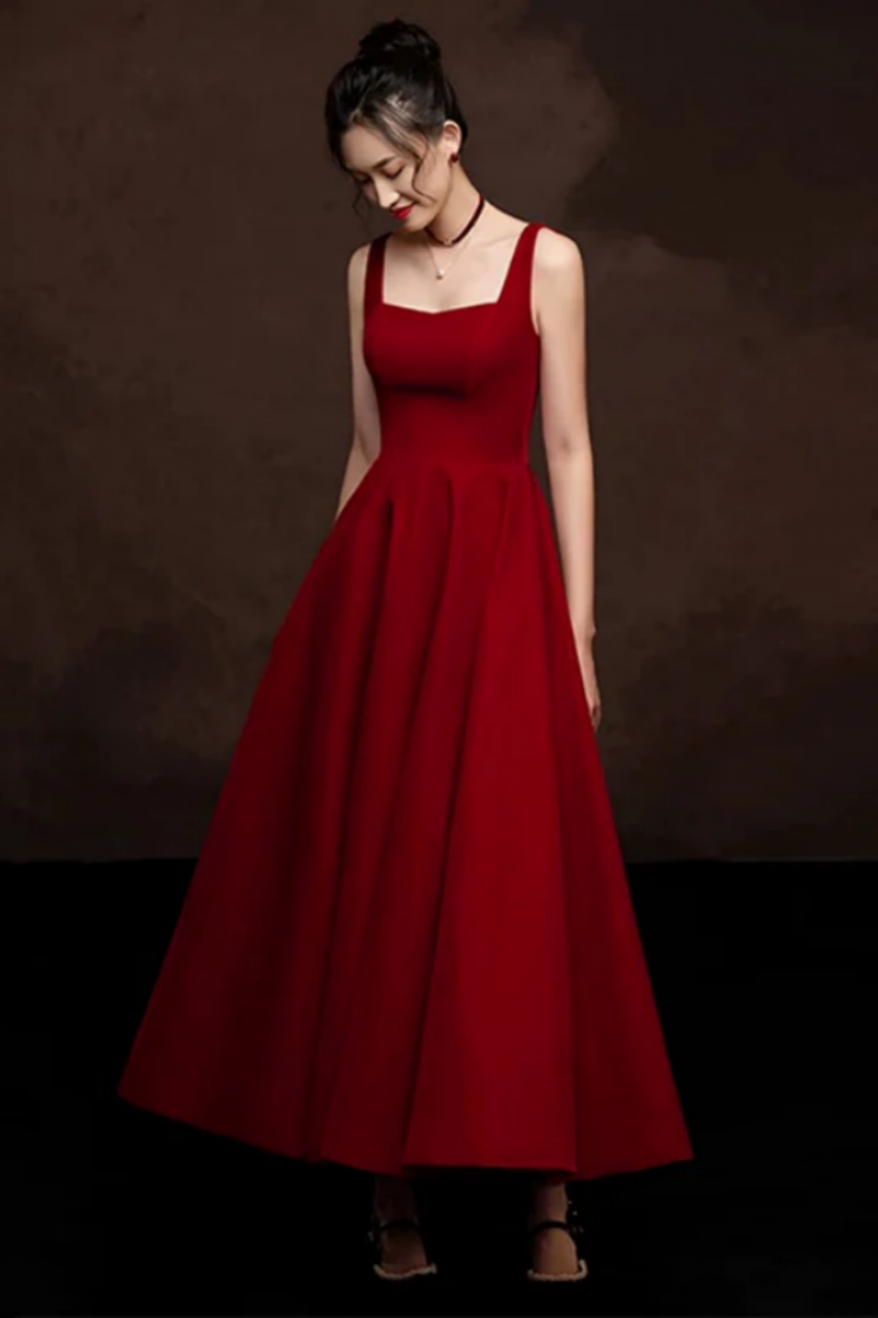 low back red evening dress Wine Red Mermaid Tulle with Lace Applique Low Back Party Dress, Dark R –  Cutedressy main image 1