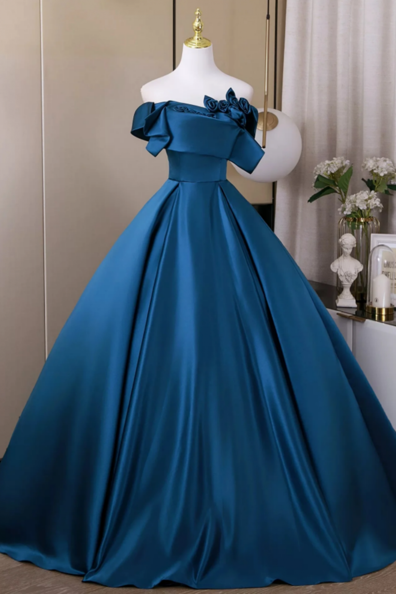 A Line Satin Blue Long Prom Dress, Blue Long Formal Dress on Luulla
