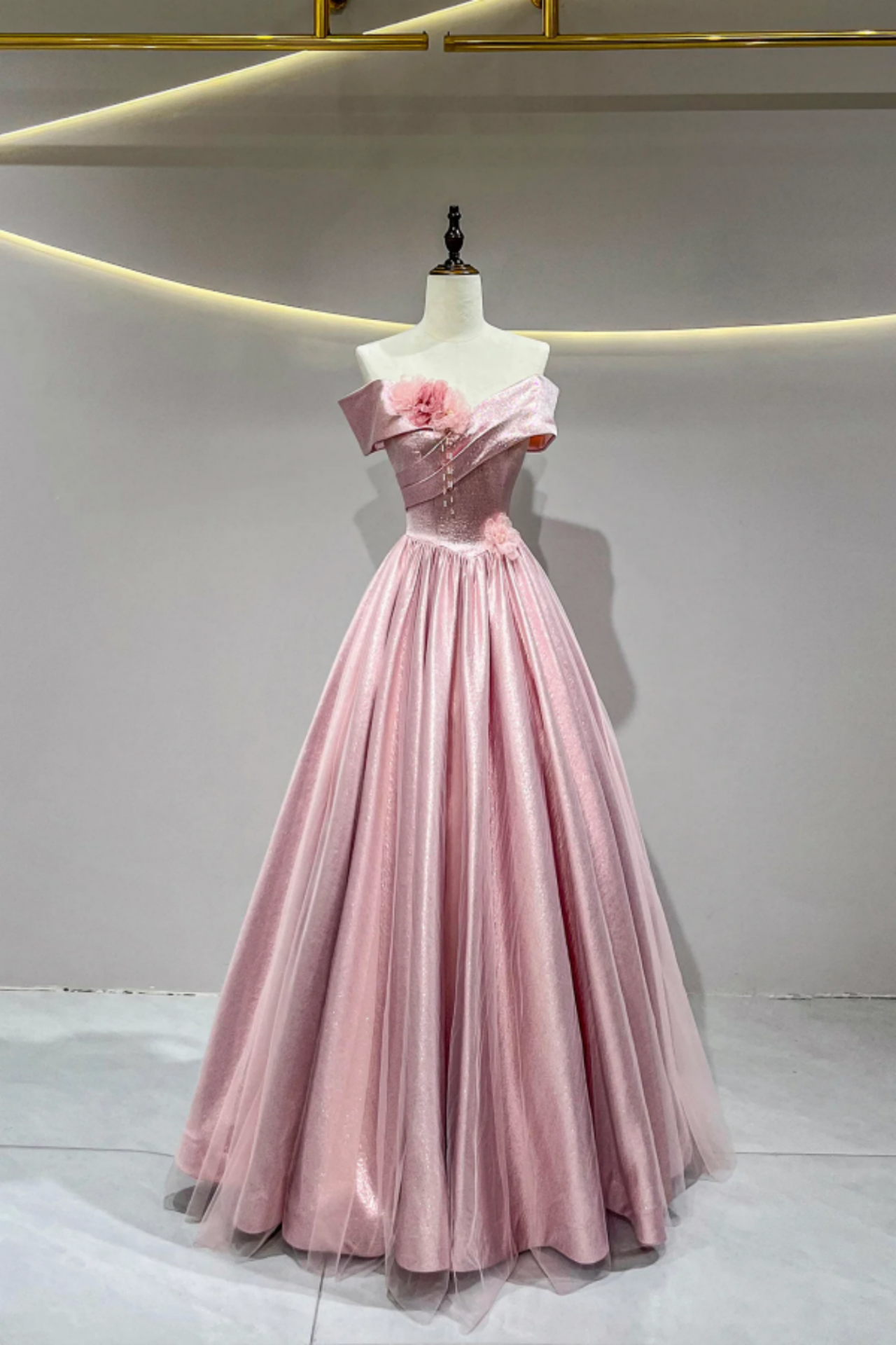 prom dress pretty in pink Pretty Pink Mermaid Off-The-Shoulder Satin Prom Dresses Sweetheart Sleeveless With Beads Pleats