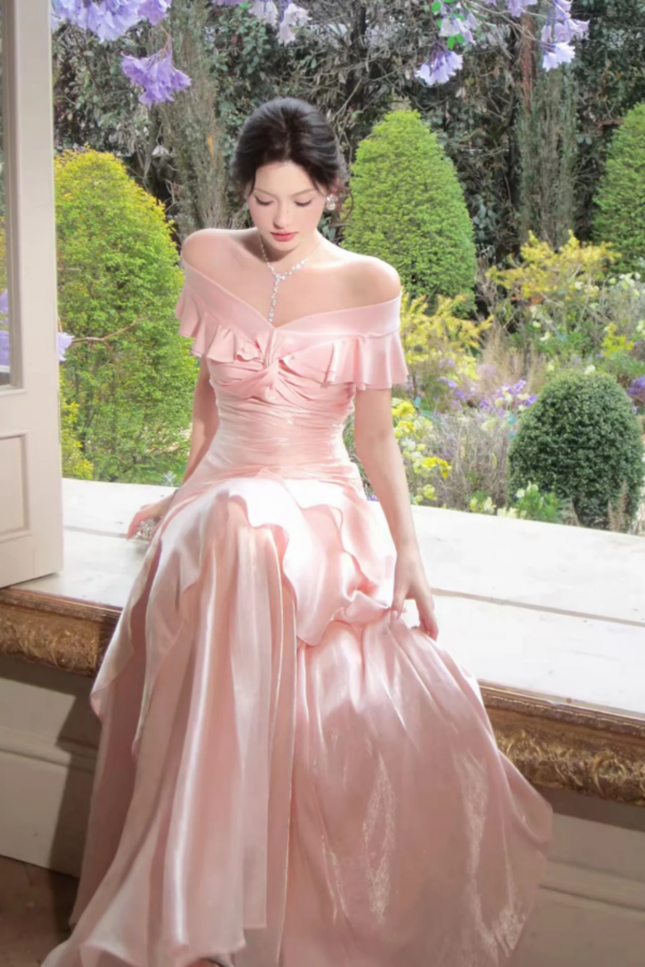 strapless open back dress Princess Sweetheart Pink Ruffle Tulle Long Prom Dress – FancyVestido
