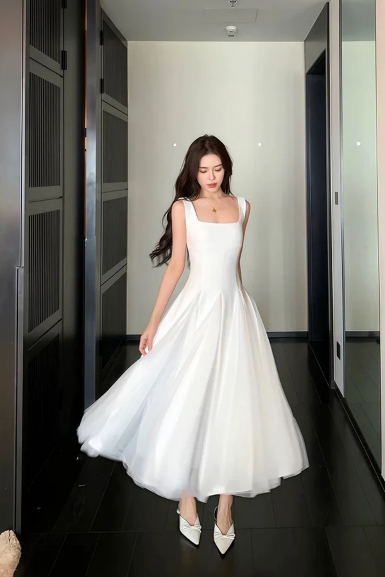 a line square neckline prom dress Charming Neck Dress, Ankle Length Elegant Evening Gown 90s Spaghetti Strap Dress NoTopHomecoming Completing the entire statement Size:Custom Order