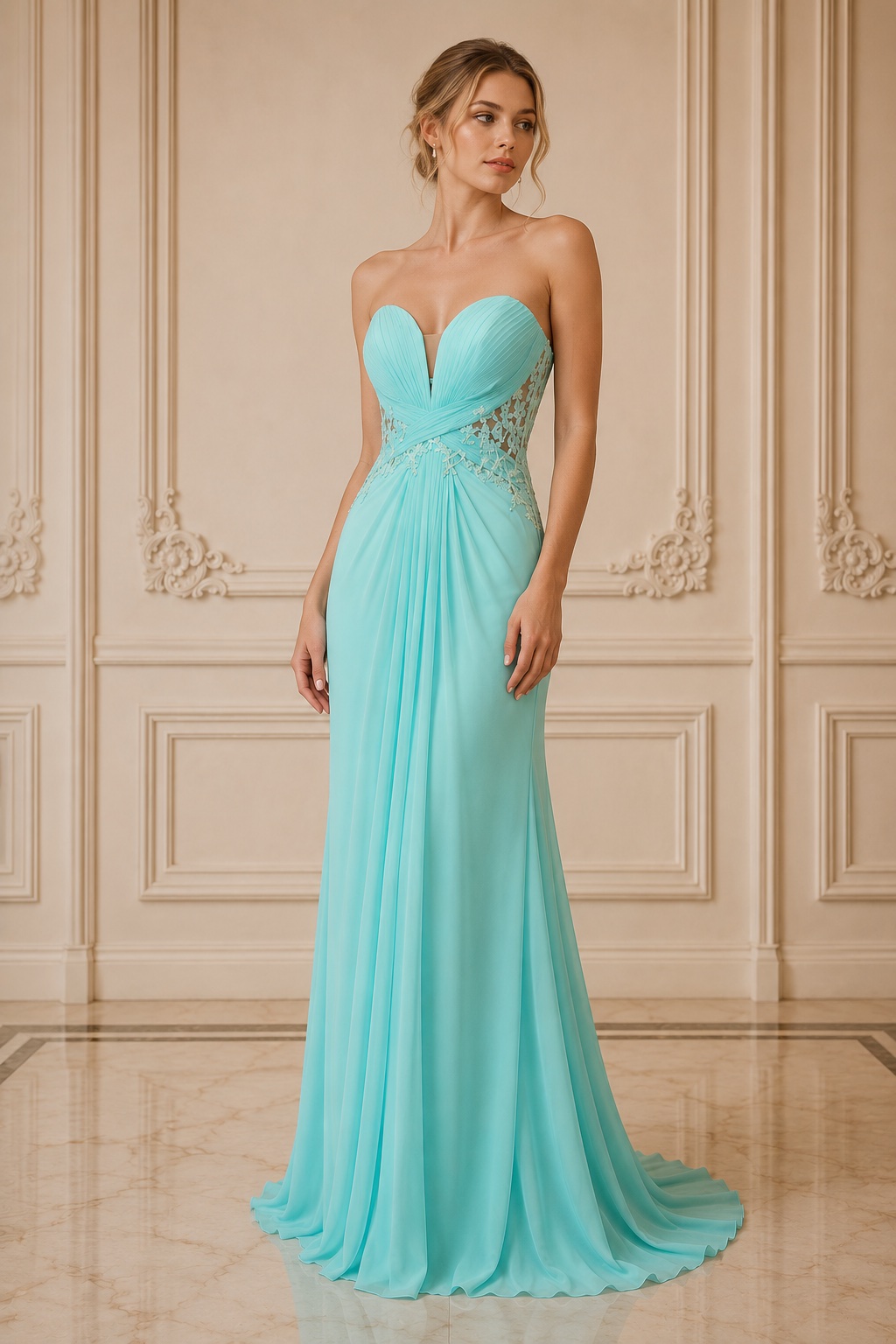 aqua long chiffon dress Aqua Beaded Chiffon Elegant Cape Scarf Long A-line Bridesmaid Dress