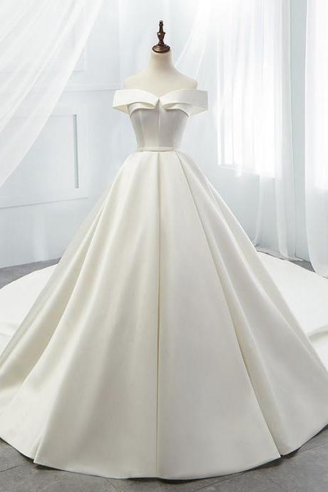 One Shoulder Wedding Dress Simple Trailing Satin Wedding Dress Kpw0071