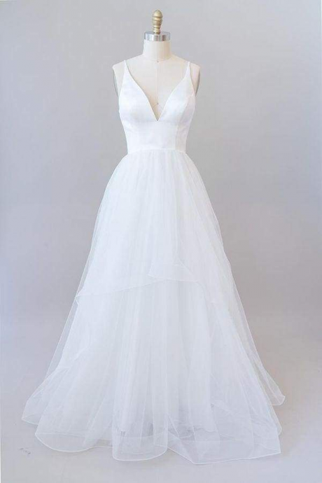 Beautiful V-neck Tulle A-line Wedding Dress KPW0073