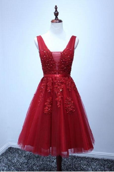 Homecoming Dress Short Red Homecoming Dress Short Applique Prom Dress Prom Dress Lace Party Prom Dress Kpp0428