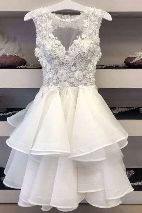kateprom White lace tulle short prom dress homecoming dress KPP0480