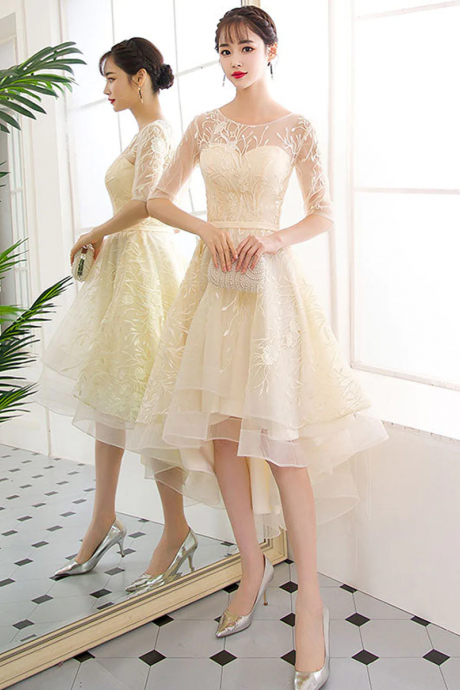Kateprom Champagne tulle short prom dress, champagne homecoming dress KPP0512